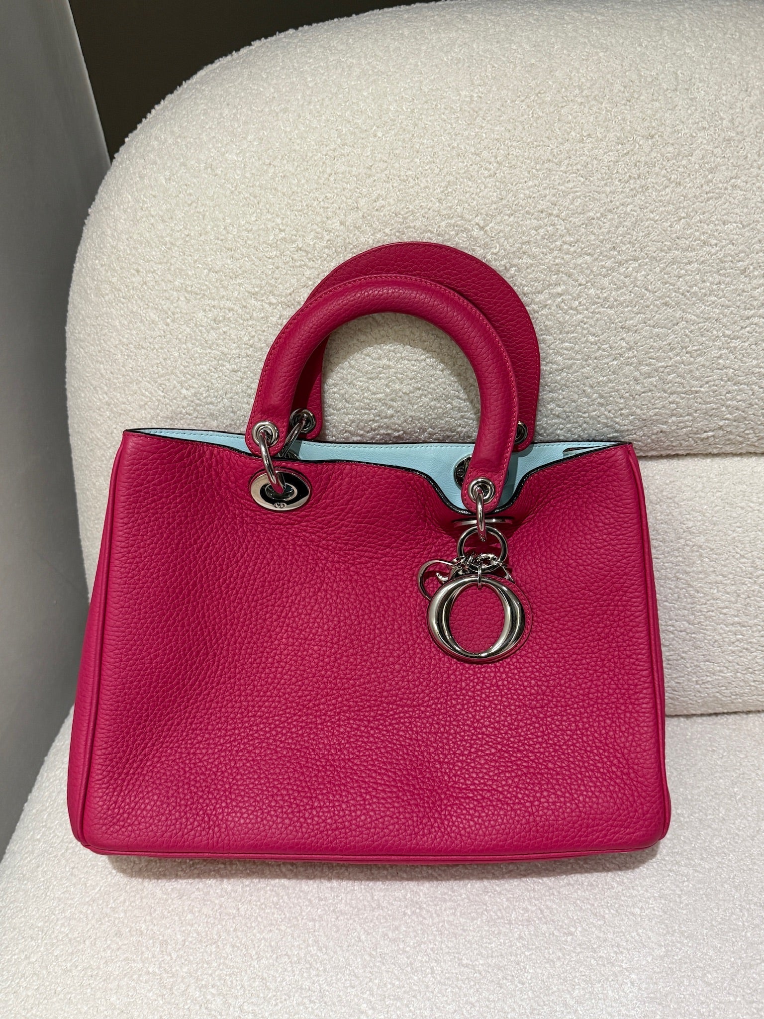 Christian Dior Calfskin Medium Diorissimo Bag Fuchsia