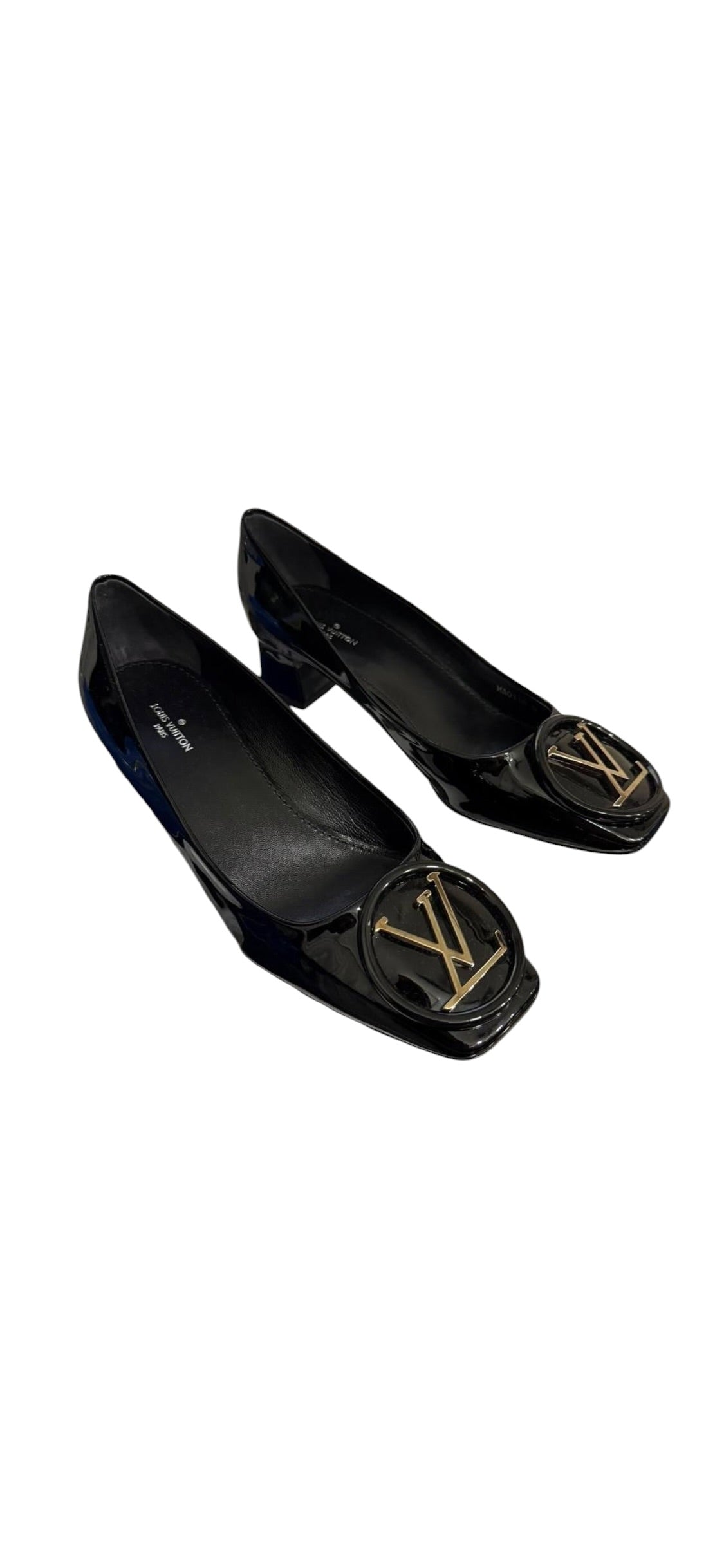 Louis Vuitton Mademoiselle Patent Heels Black Sz36 DLT8321