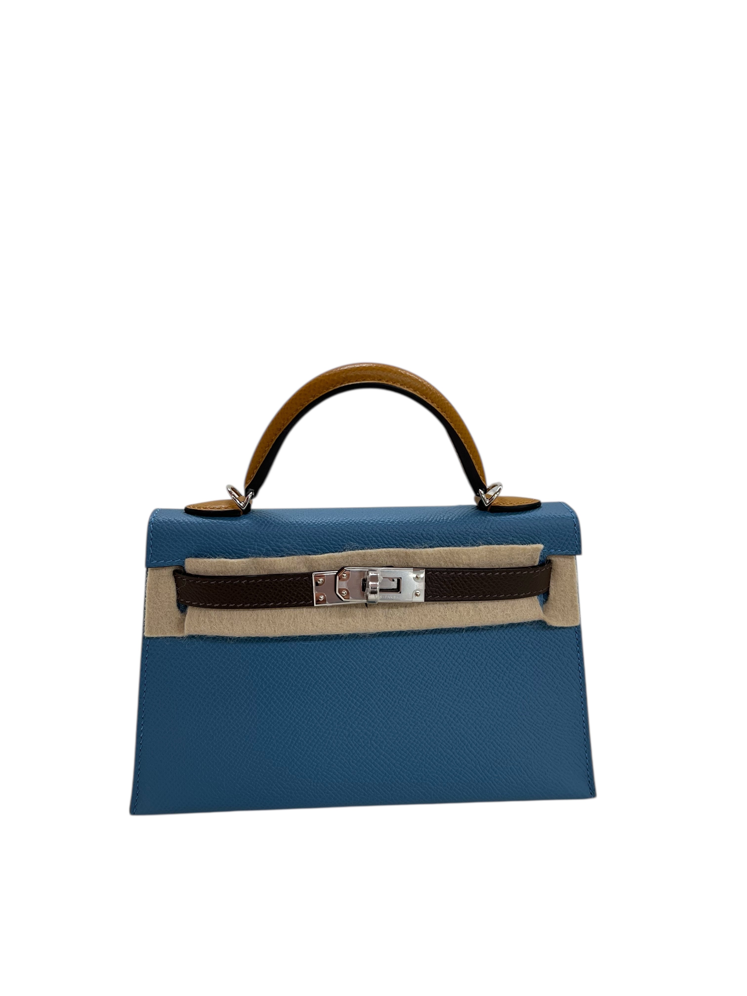 Hermes Kelly 20 toricolor Blue jean/Ecorce/Sesami Epsom PHW #W SKCJB-293968