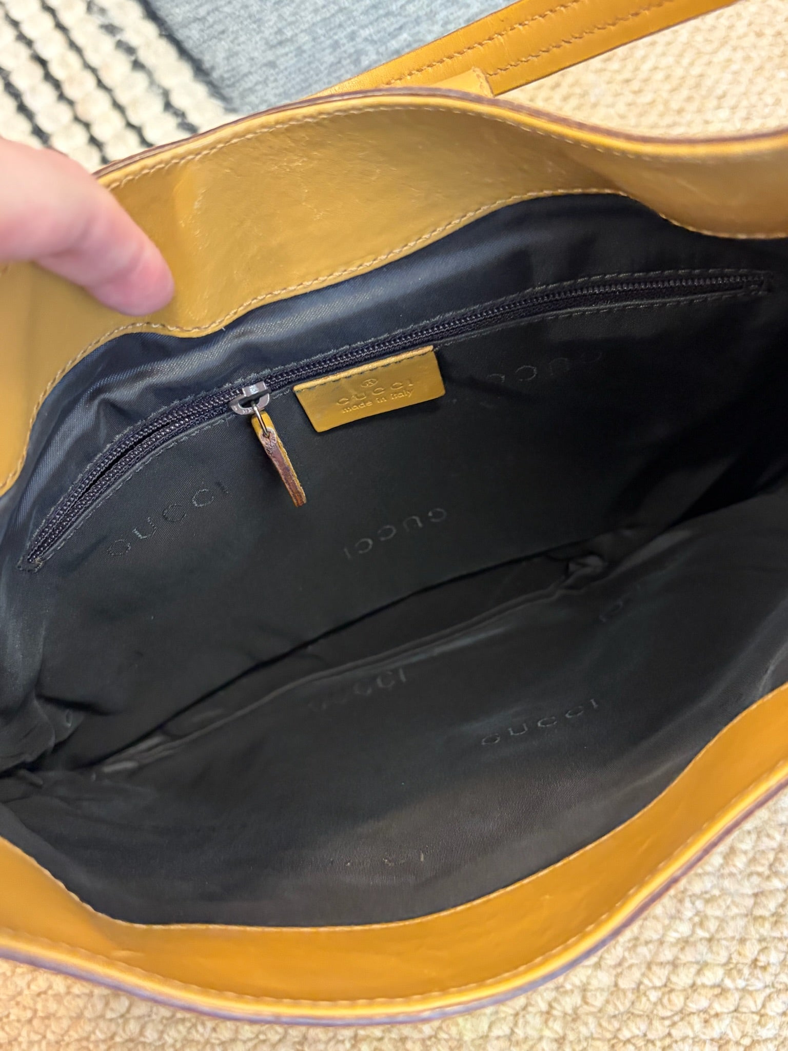 Gucci GG Shoulder Bag Light Brown Leather Trim GHW