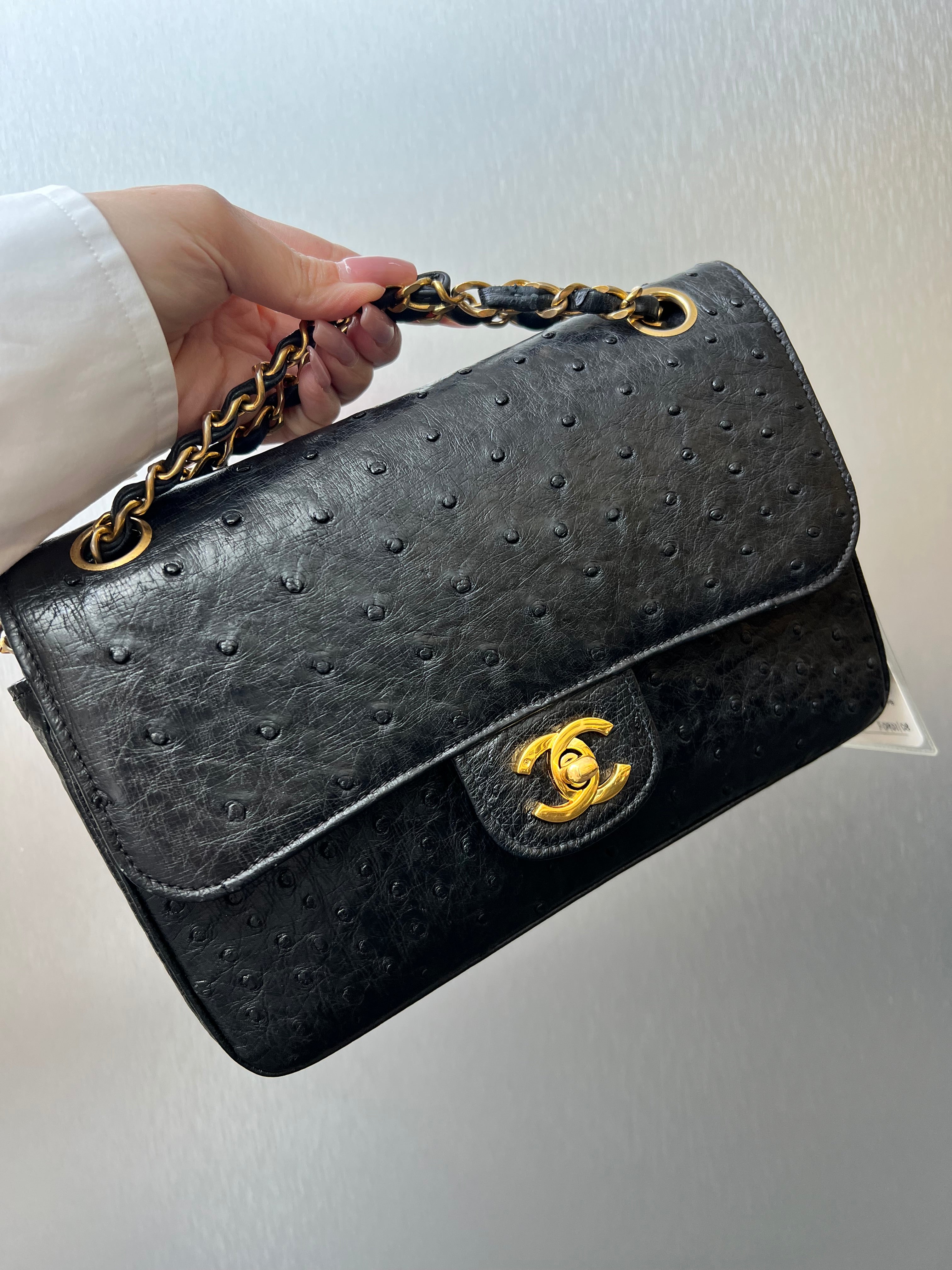 Chanel Classic Double Flap Black Ostrich GHW 0Series SYCF0901108