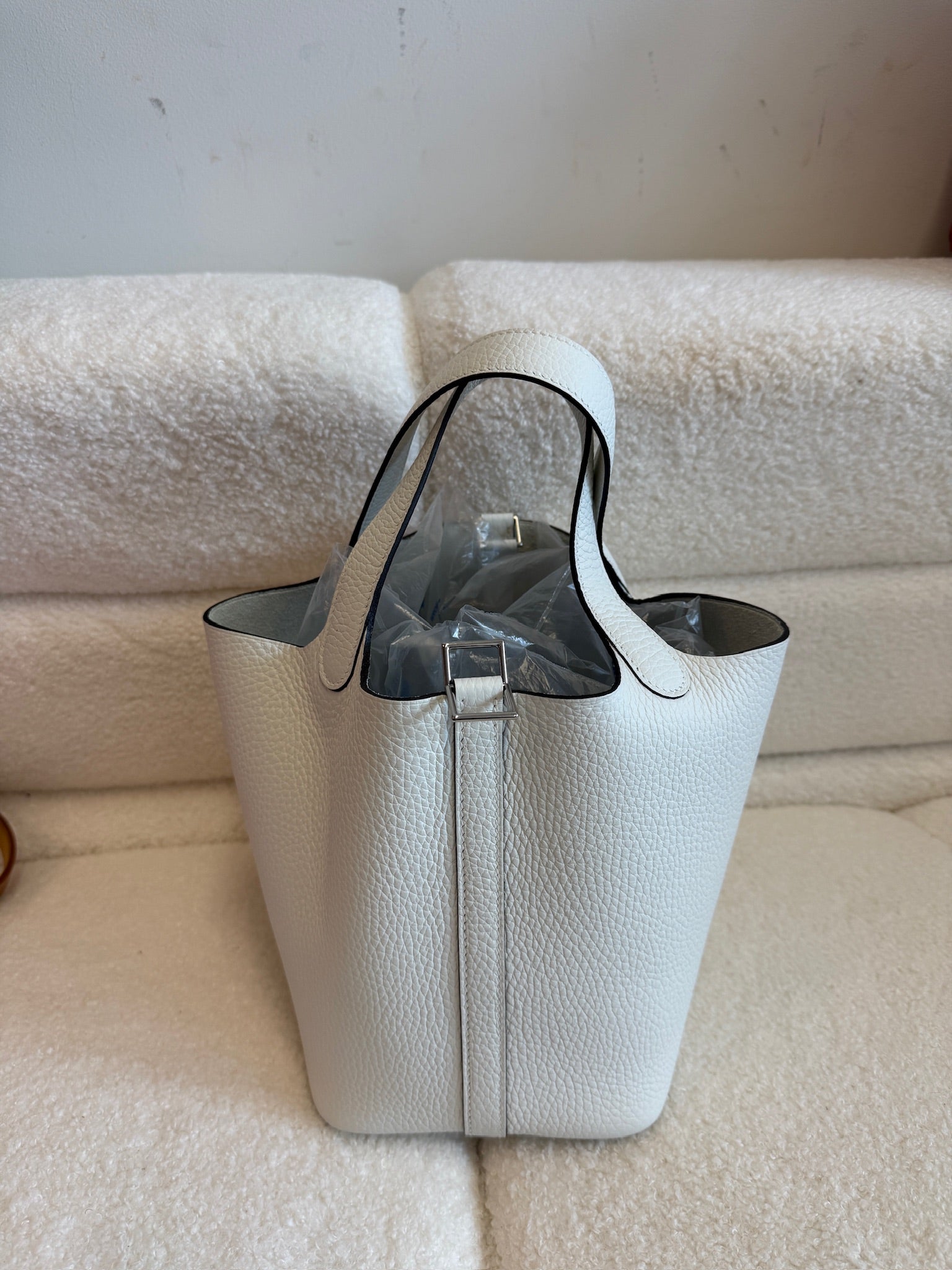 Hermès Picotin Lock 18 | White Clemence Leather & Palladium Hardware | Stamp K