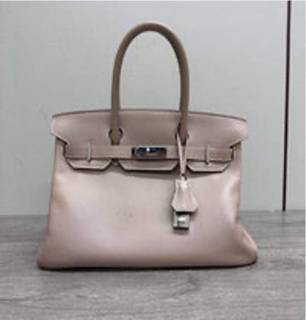 HERMES Birkin 30 Handbag with Diamond Grey and Silver Buckles 3032605285005