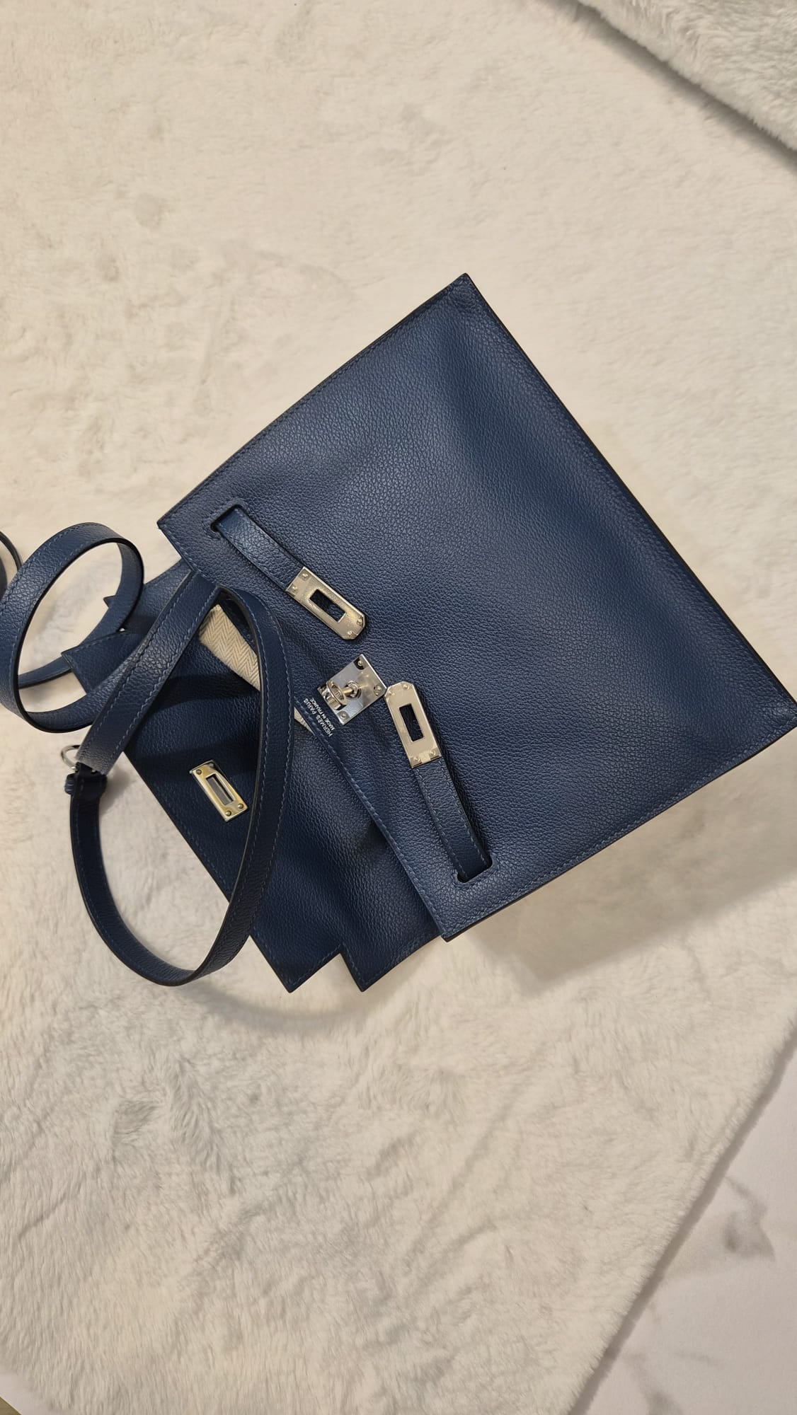 Hermes Kelly Danse Blue De Prusse Chevre *Missing Base PHW HB7045