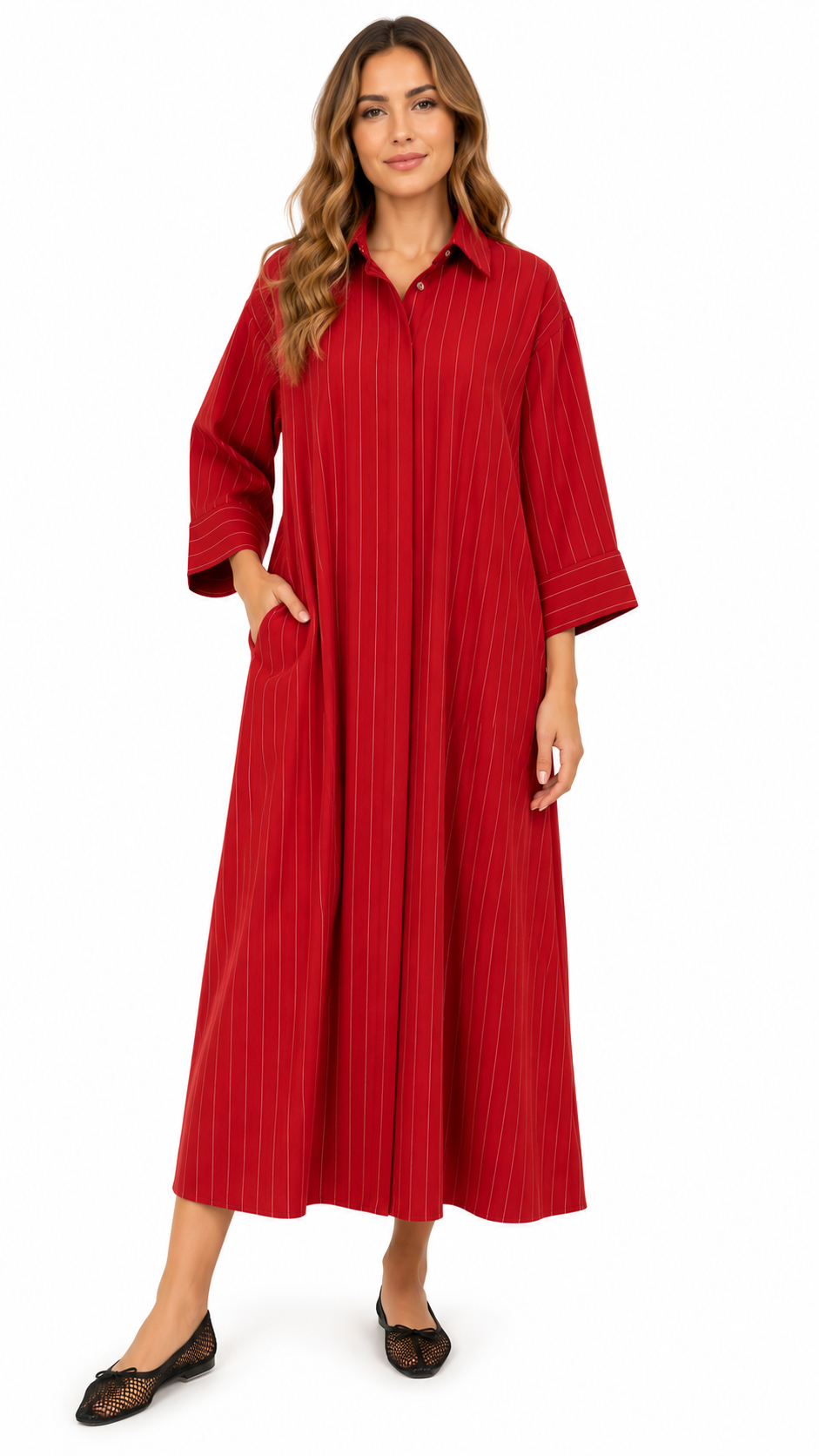 STRIPED CLASSIC SHIRT DRESS (فستان) “SELENE”