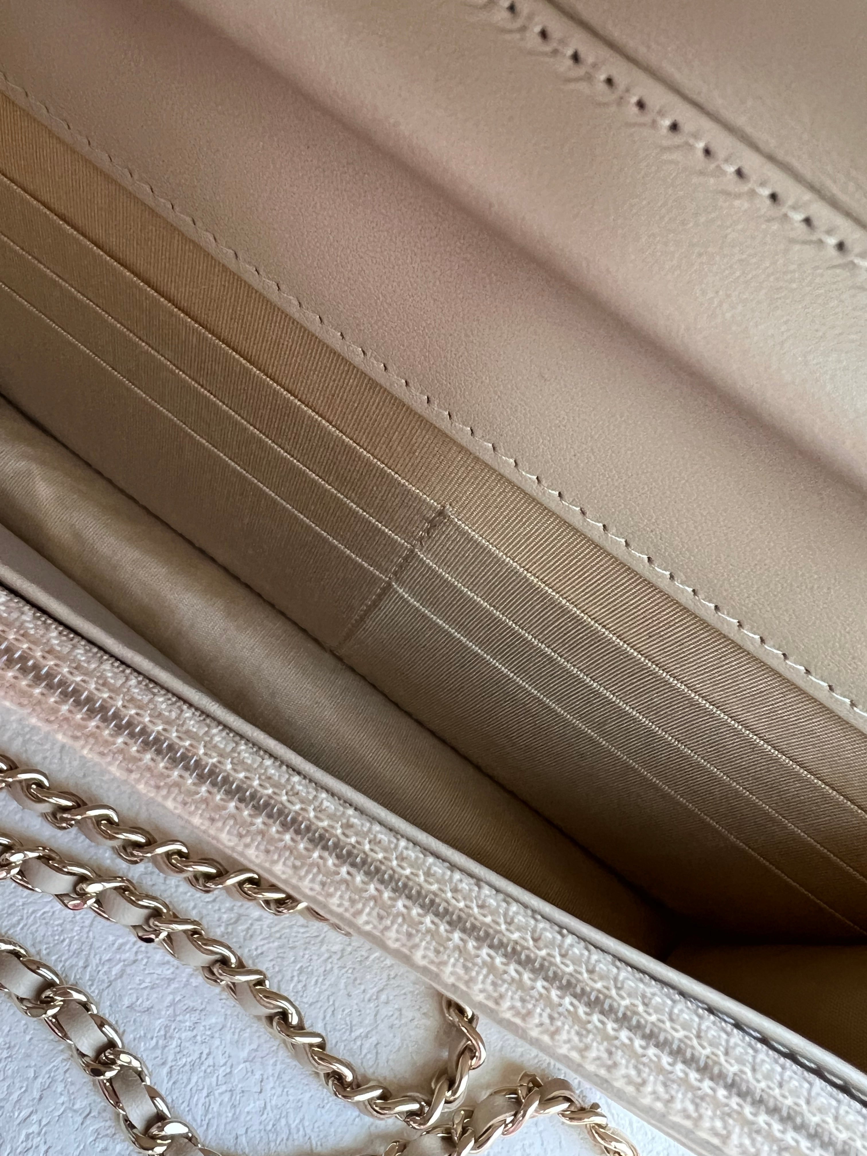 Chanel Tweed/Shearling Beige/Black WOC with Pouch GHW SYCB1140