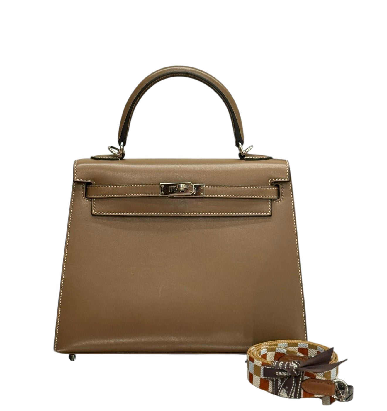Hermes Kelly 25 in Tadelakt Leather Etoupe Sellier with PHW