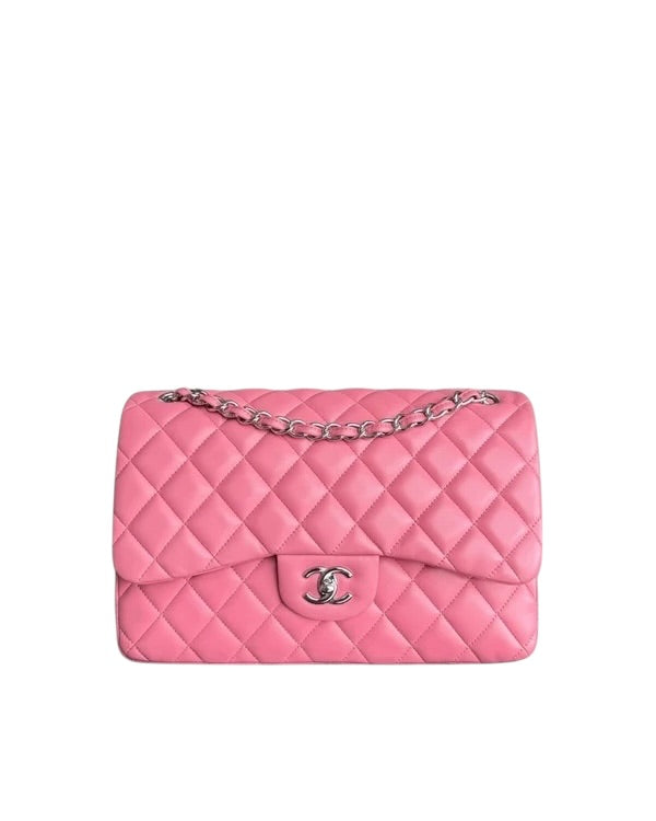 CHANEL CLASSIC FLAP JUMBO - DOUBLE FLAP 30CM QUILTED LAMBSKIN SAKURA PINK SILVER HARDWARE SYCMCA110