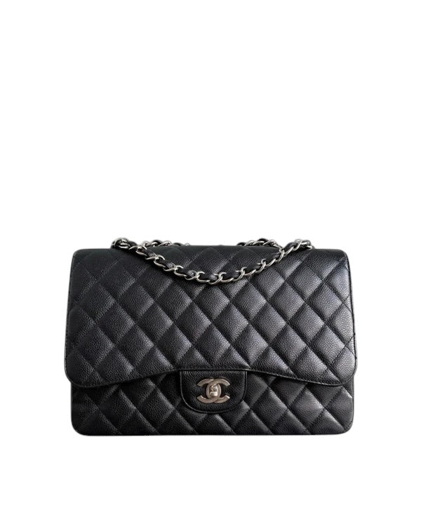 CHANEL CLASSIC FLAP JUMBO - CAVIAR 30CM SINGLE FLAP QUILTED BLACK SILVER HARDWARE SYCMCA140