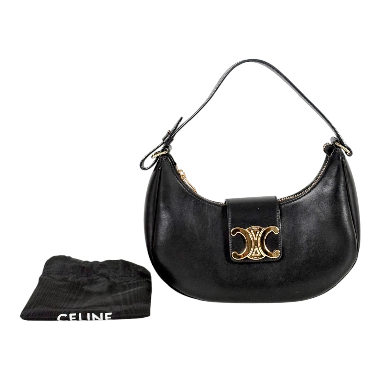 Celine Black Ava Triomphe Hobo Bag in Calfskin