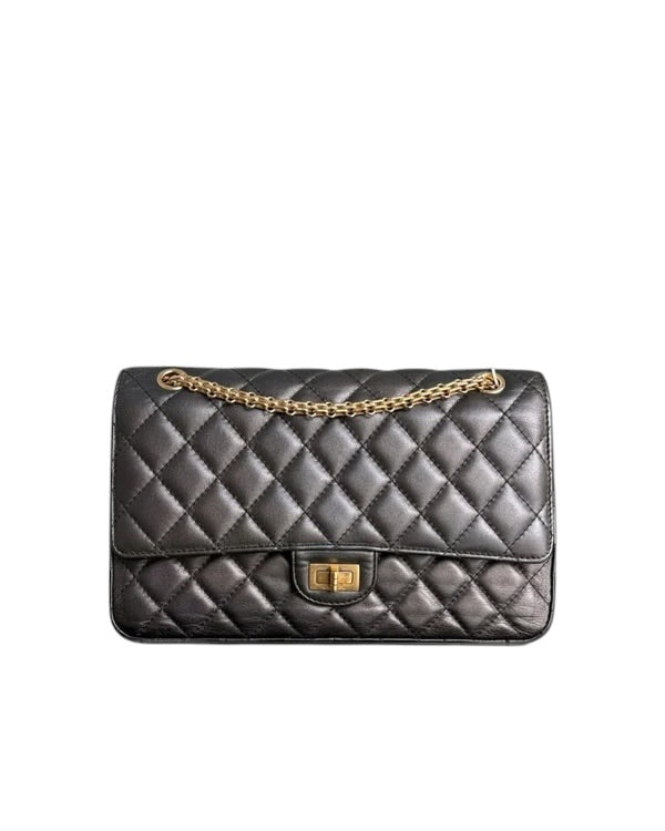 CHANEL 2.55 REISSUE 226 - QUILTED AGED CALFSKIN DARK GREY BRONZE GOLD HARDWARE SERIES 26 SYCMCA142