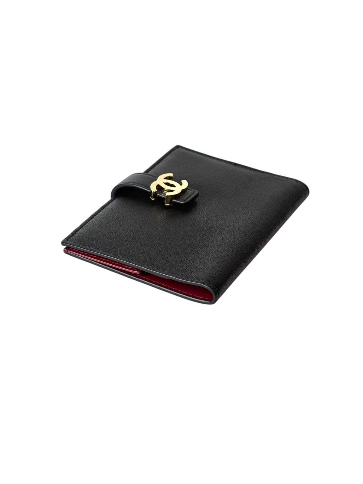 Chanel Black Calf Leather Passport Holder Wallet