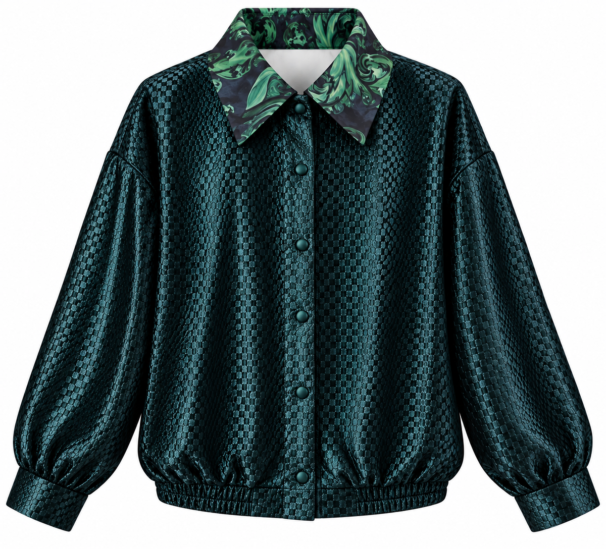 REVERSIBLE BOMBER COLLAR TEXTURED VELVET JUNGLE SILK MCL13569
