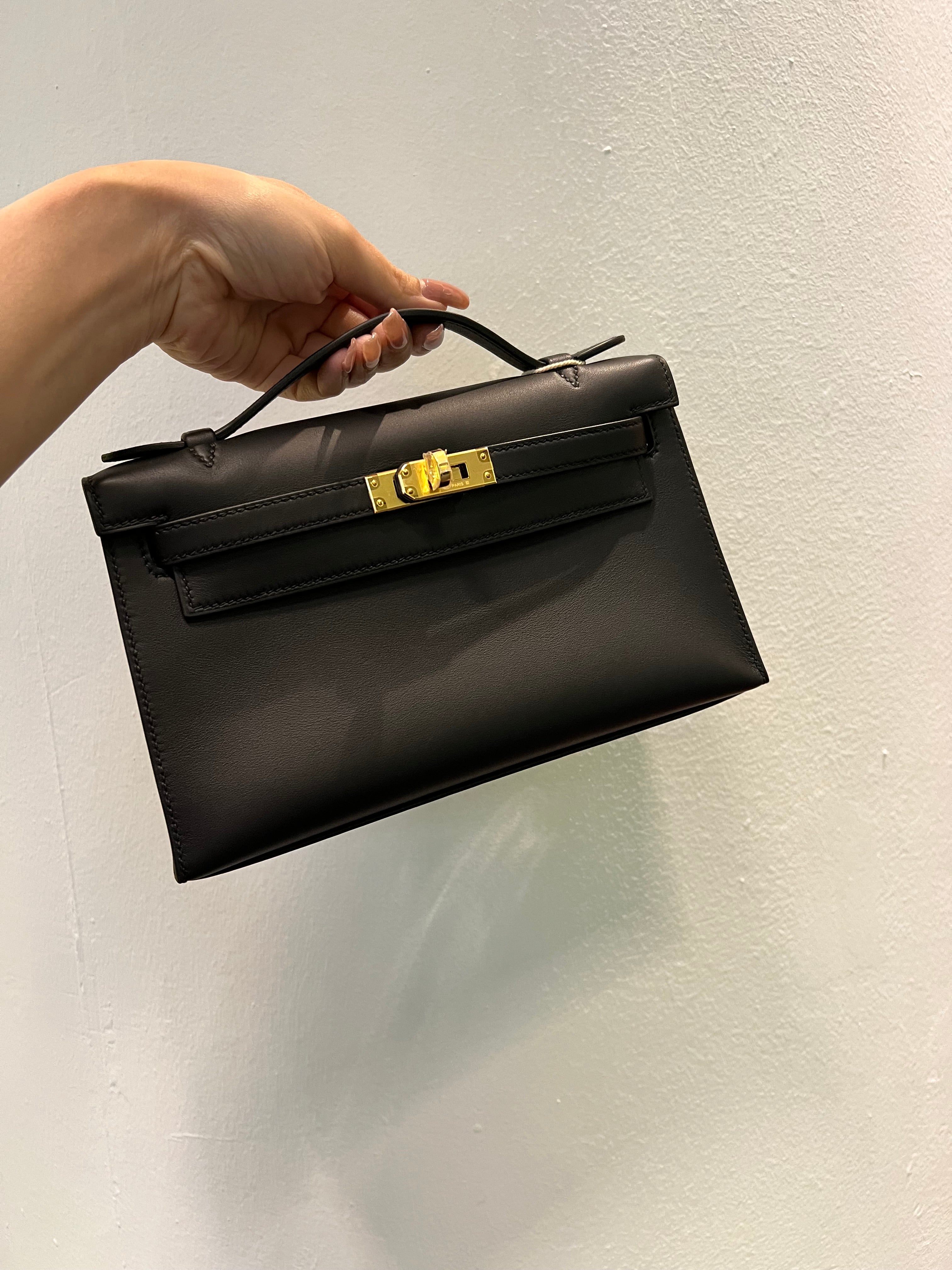 Hermes Kelly Pochette Black Swift GHW #K New SYCF2102C