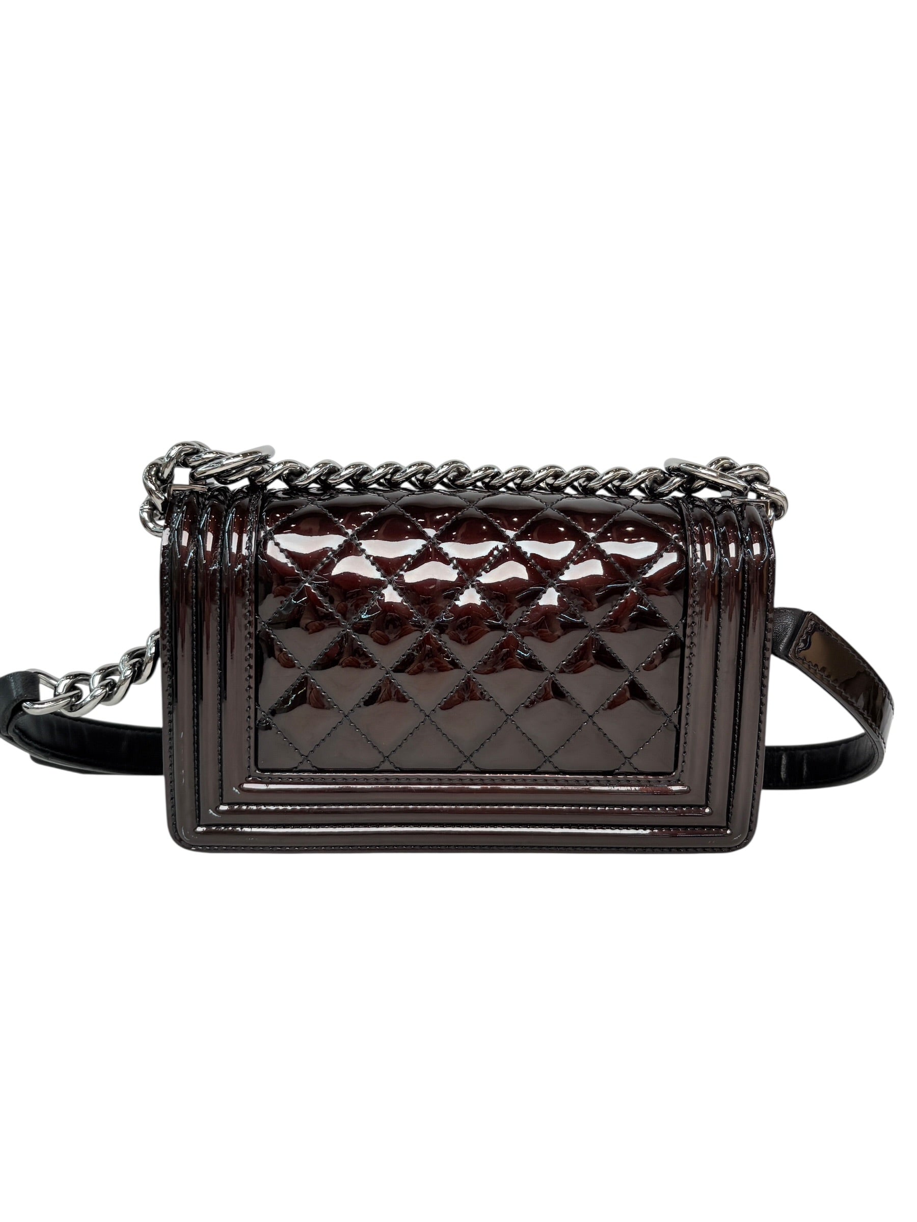 Chanel Small Burgundy Patent Leboy Bag