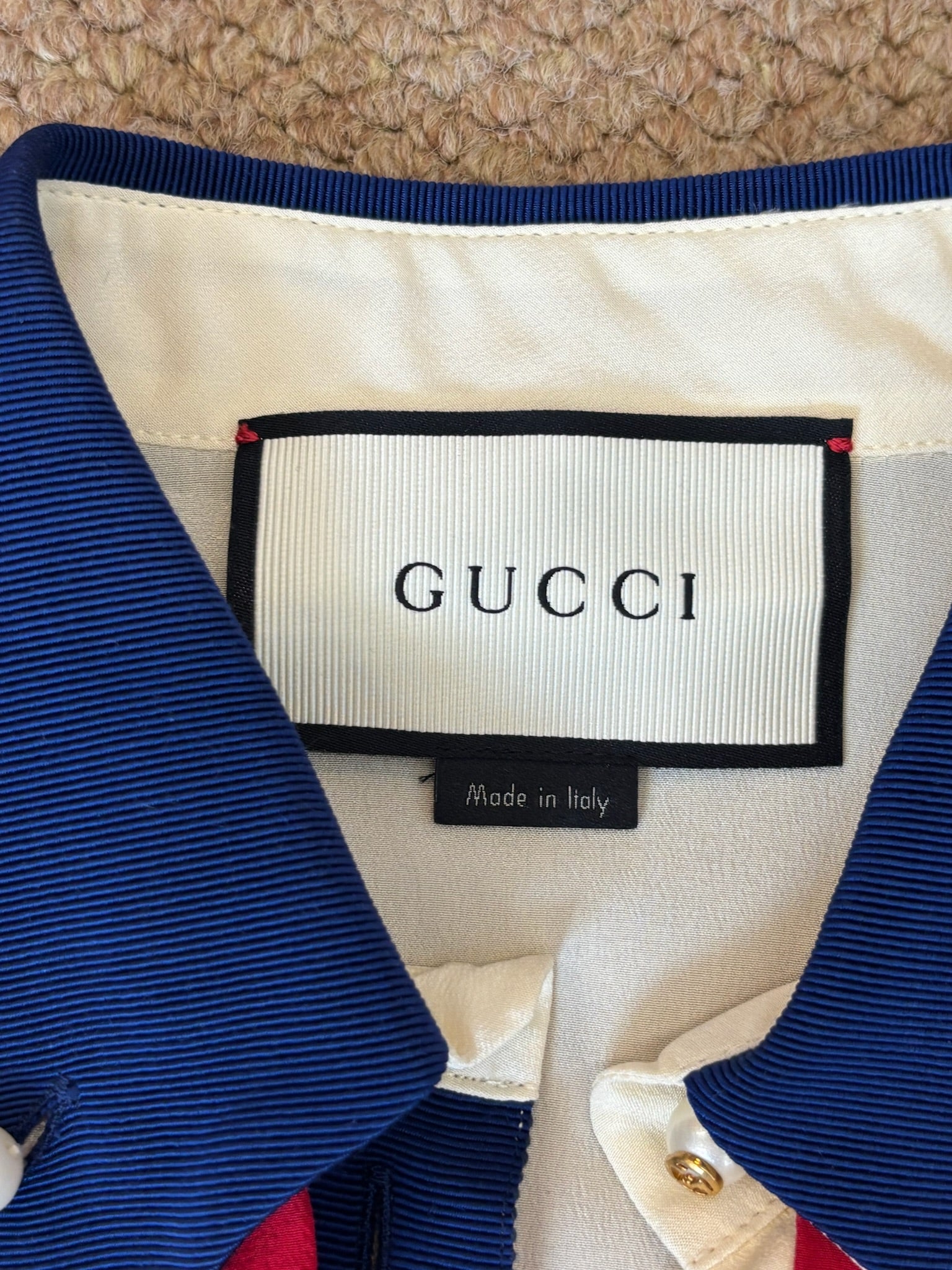 Size 36 - Gucci Cream Silk Contrast Trim Neck Tie Detail Shirt