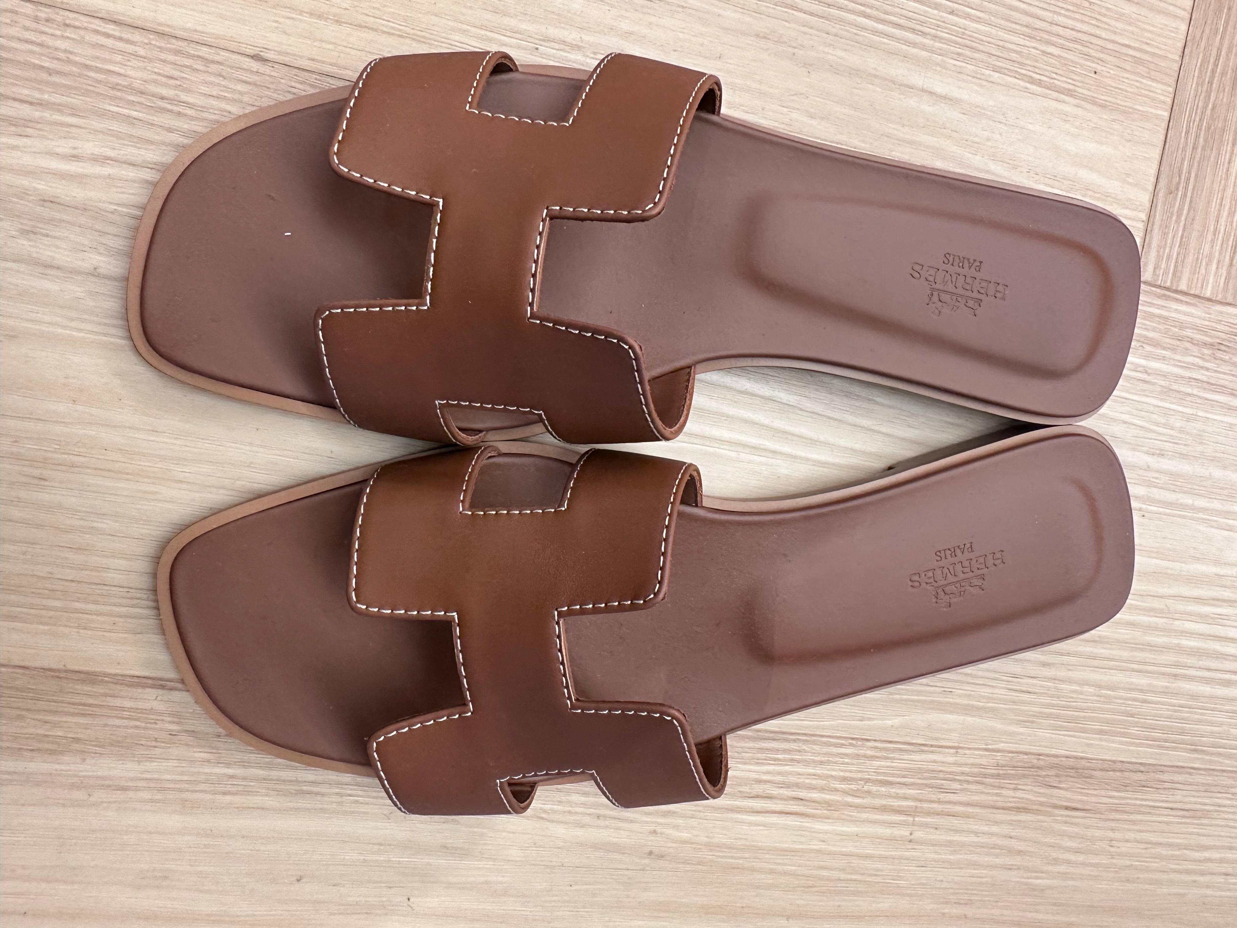 Hermes Gold Oran Slides- Size 40.5