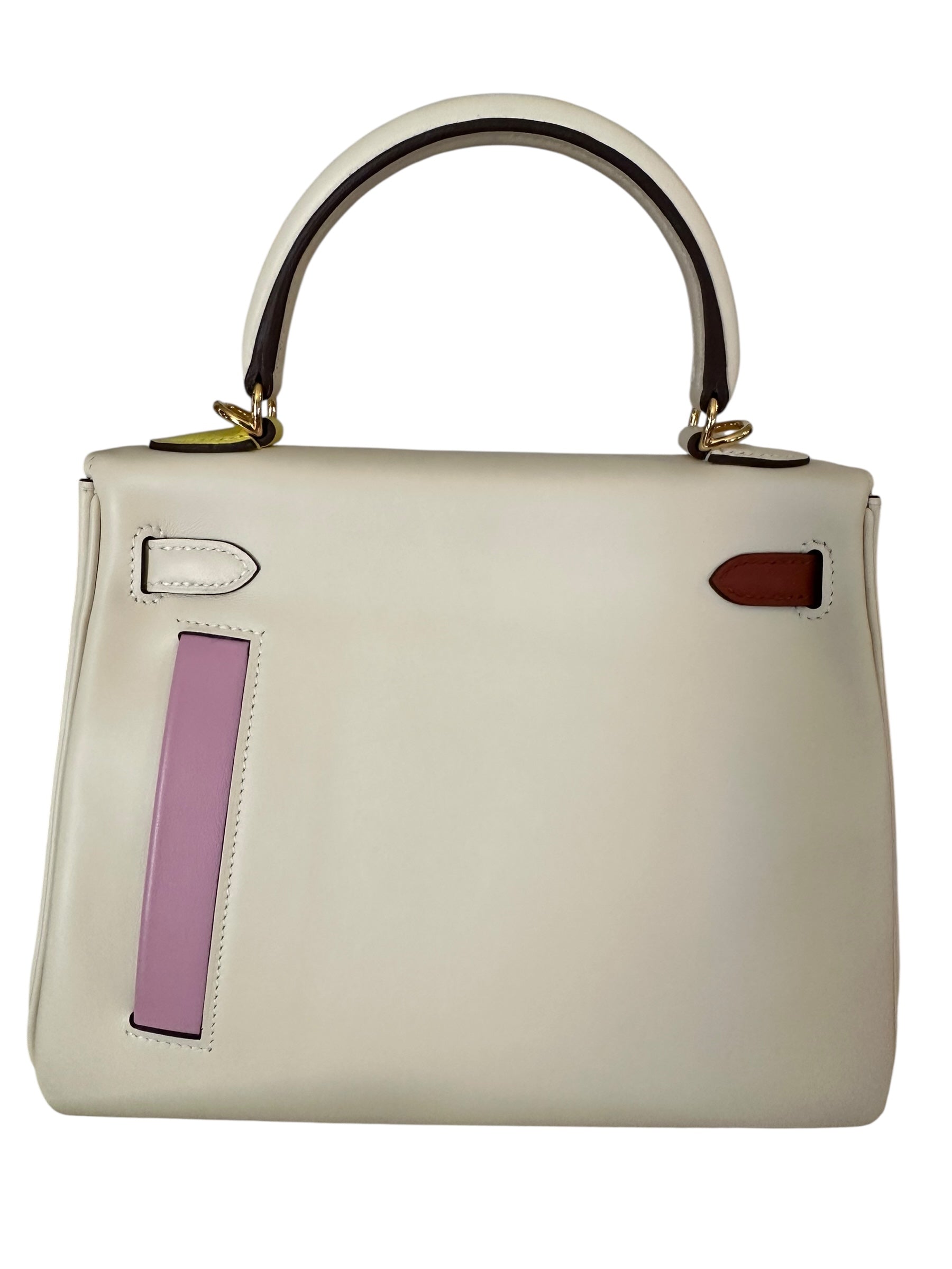Hermes Kelly 25cm Retourne Colourmatic in Nata/Chai/Cuivre/Lime/Mauve - Full Set - U Stamp