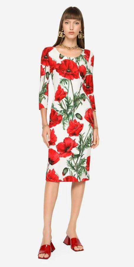 Dolce & Gabbana Dress White DG poppy Flower Print DG4131B