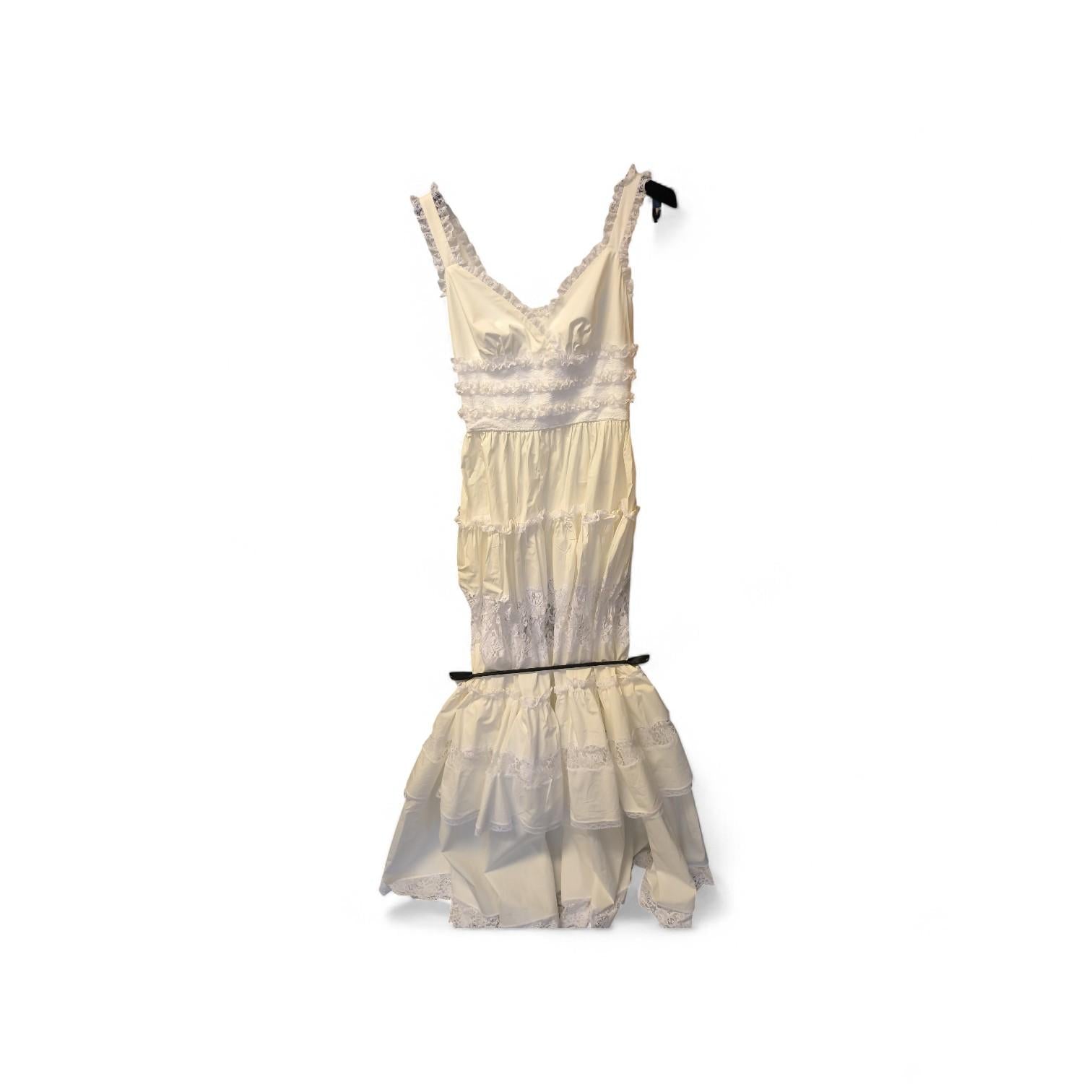 Dolce & Gabbana White Strappy A Line Lace Ruffle Dress DG4143B