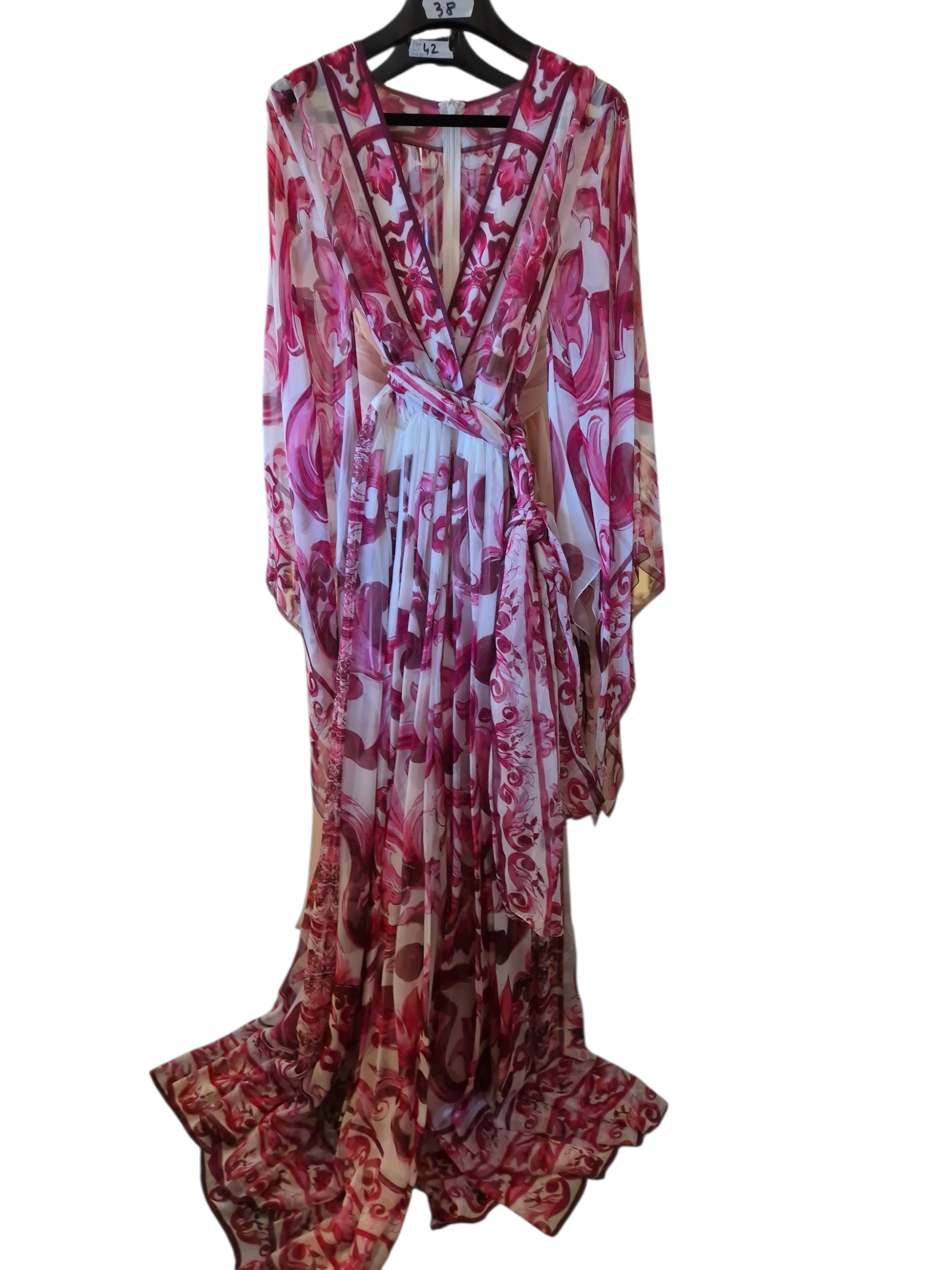 Dolce & Gabbana Jumpsuit Long Sleeve Pink Majolica Print 100%Silk DG4161B