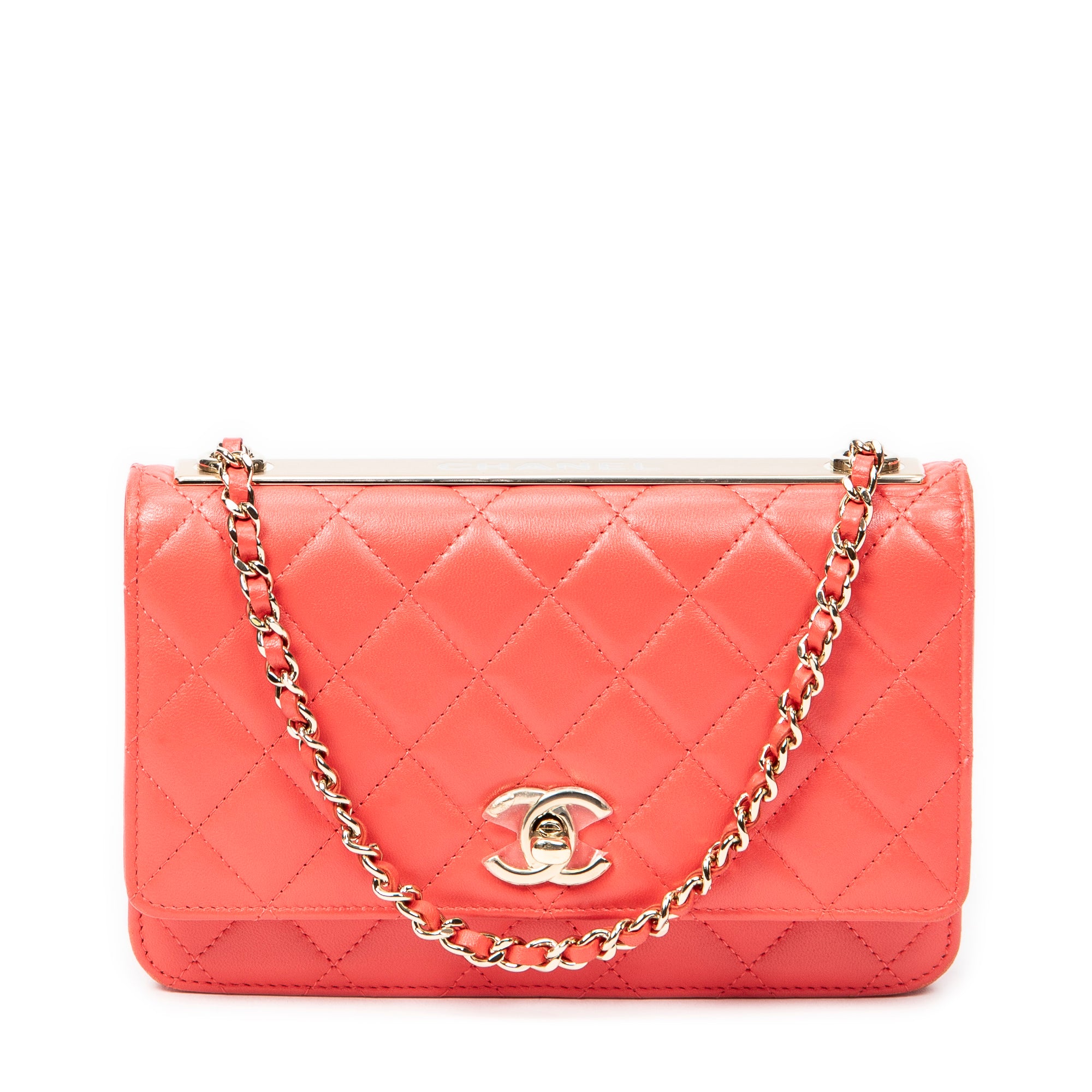 Chanel Orange Calf Leather Trendy Wallet on Chain ABC0743