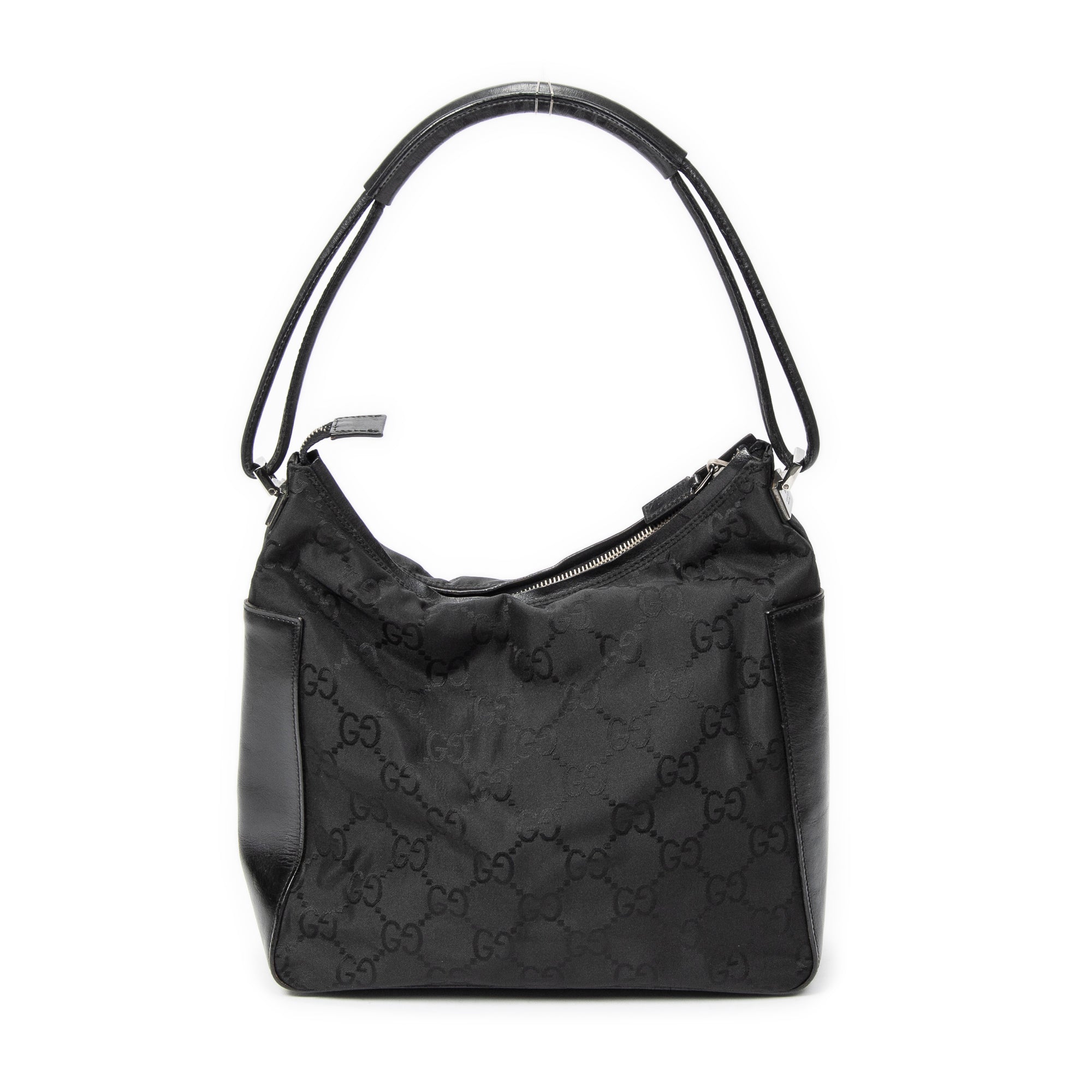 Gucci Zip Shoulder Hobo 0 Black Monogrammed Nylon Canvas ABC2144