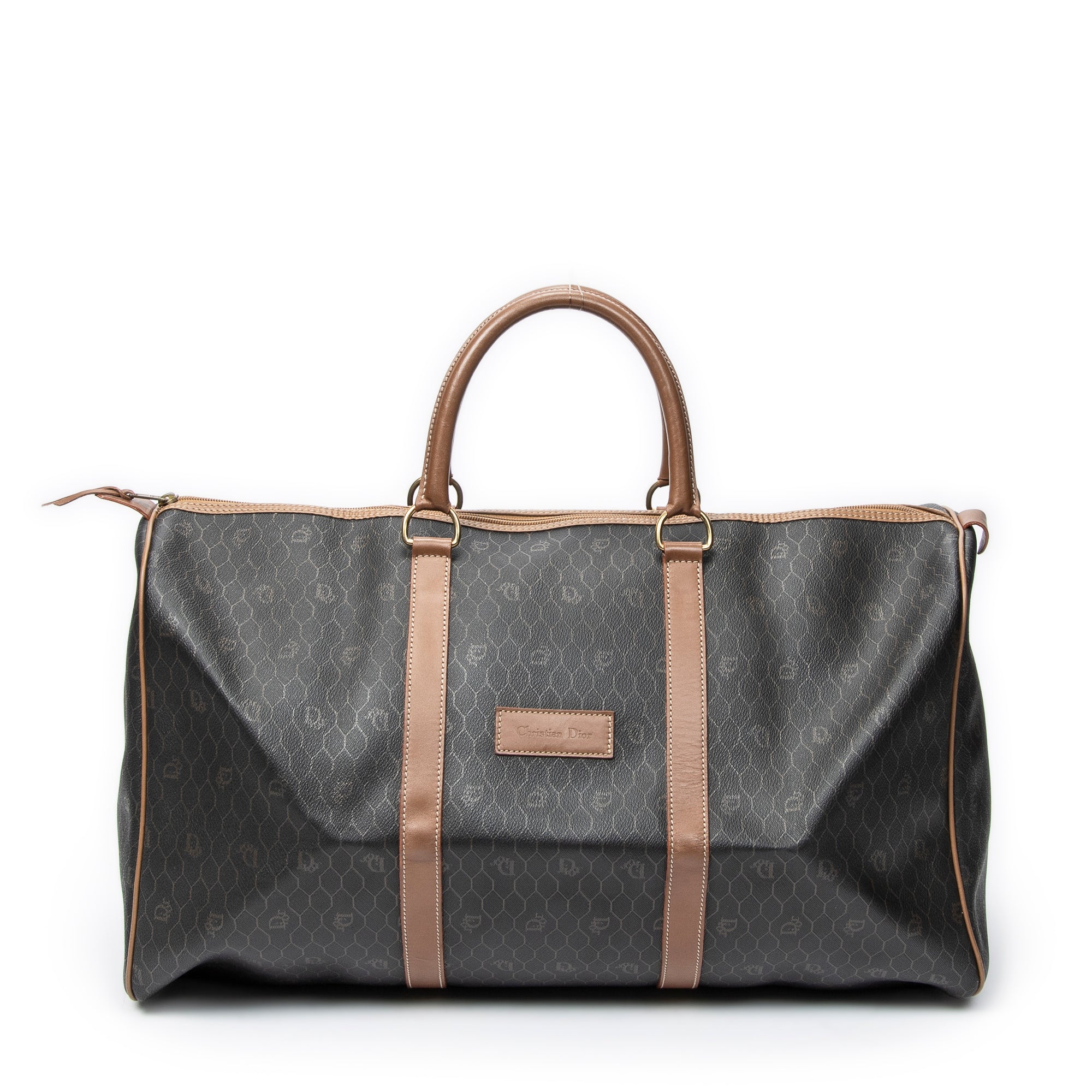 Dior Black/Brown Coated Canvas Vintage Large Travel Boston ABC2233