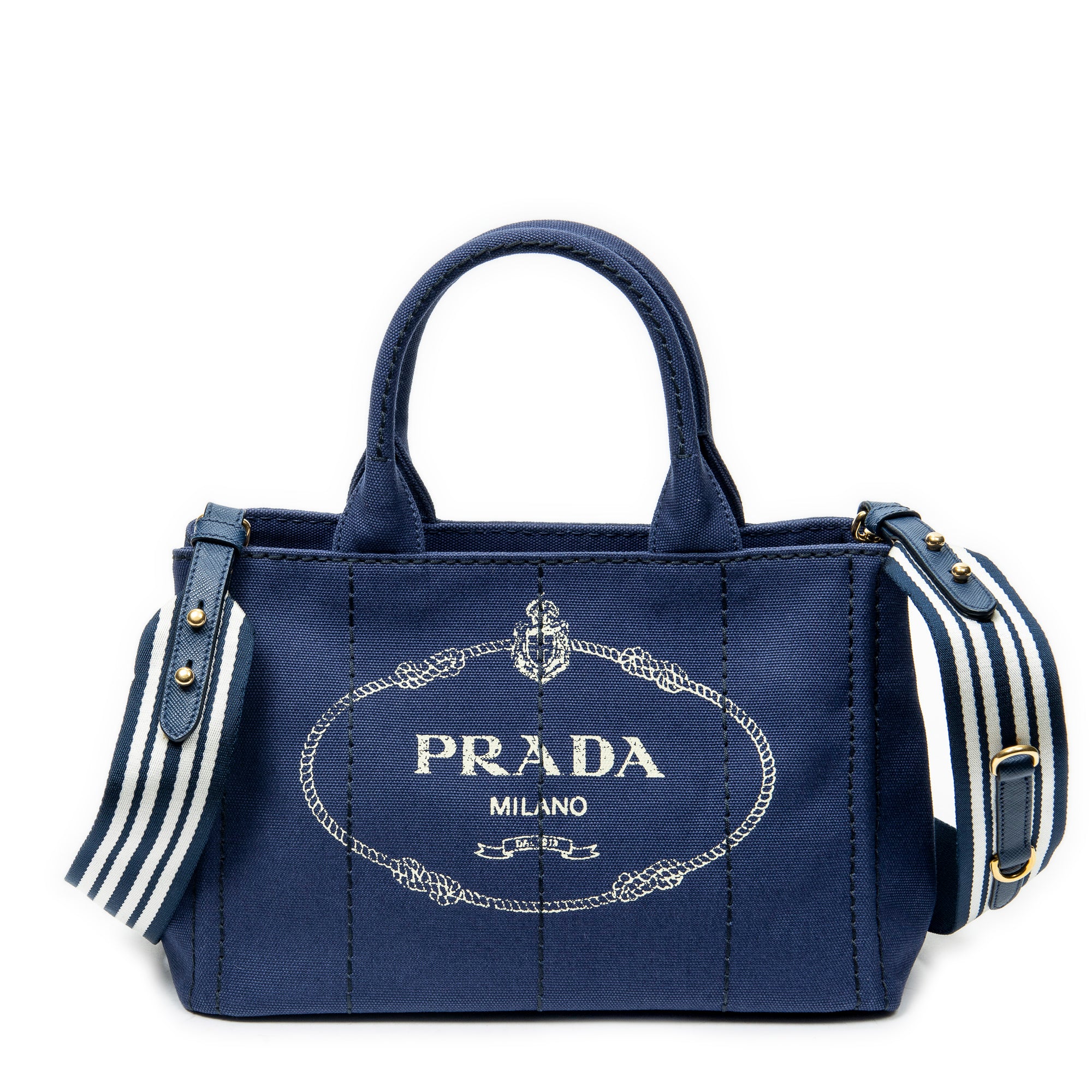 Prada Small Canapa Tote 0 Blue Canapa Canvas ABC2586