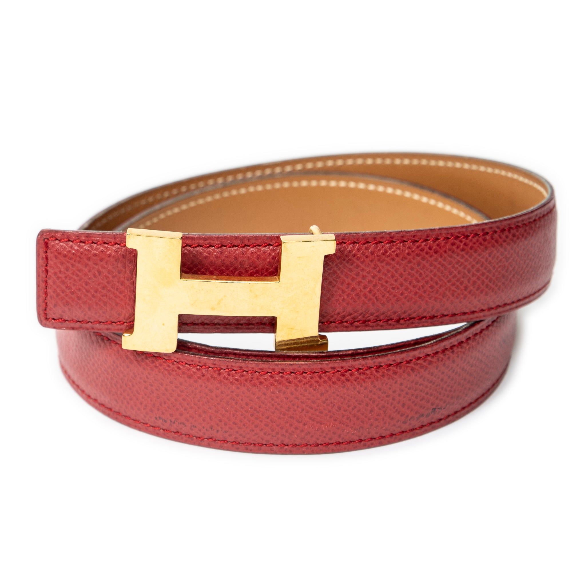 Hermès H Constance Belt 65 Red/Tan Courchevel Leather ABC2662