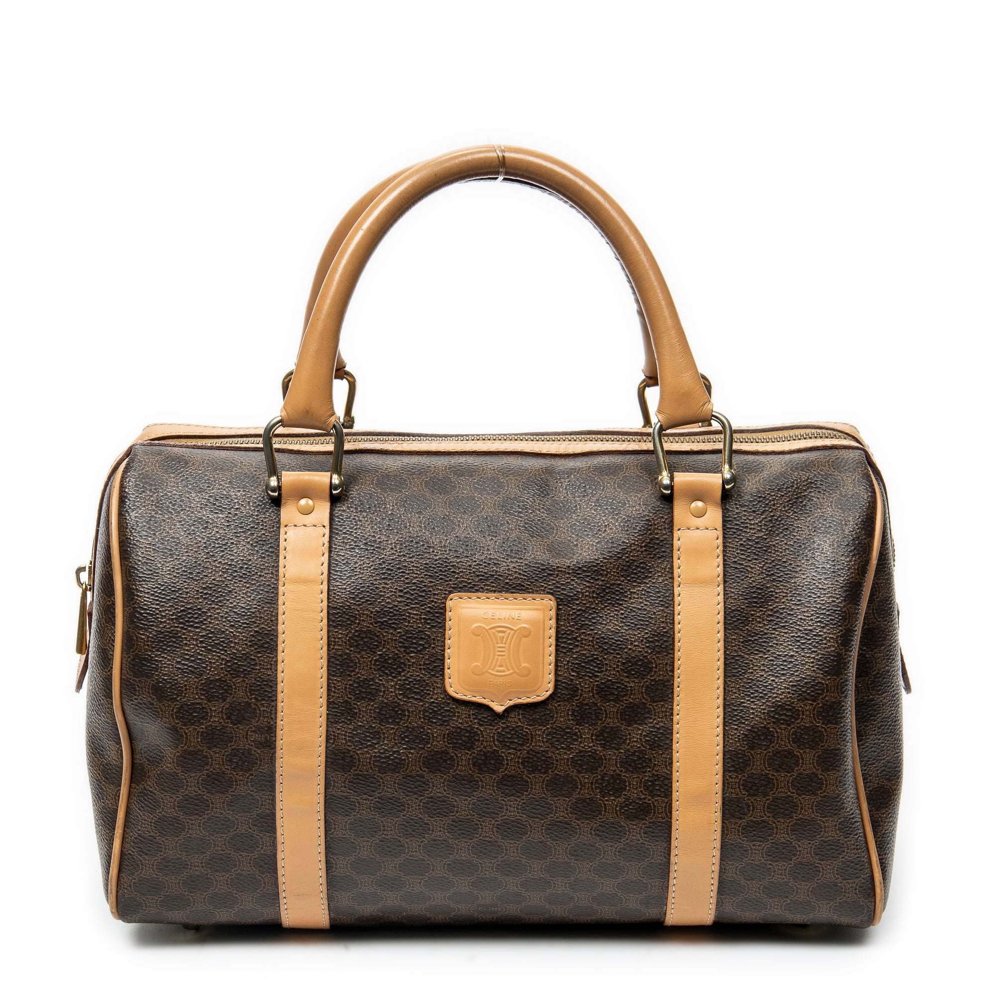 Celine Brown/Beige Coated Canvas Small Boston ABC2854