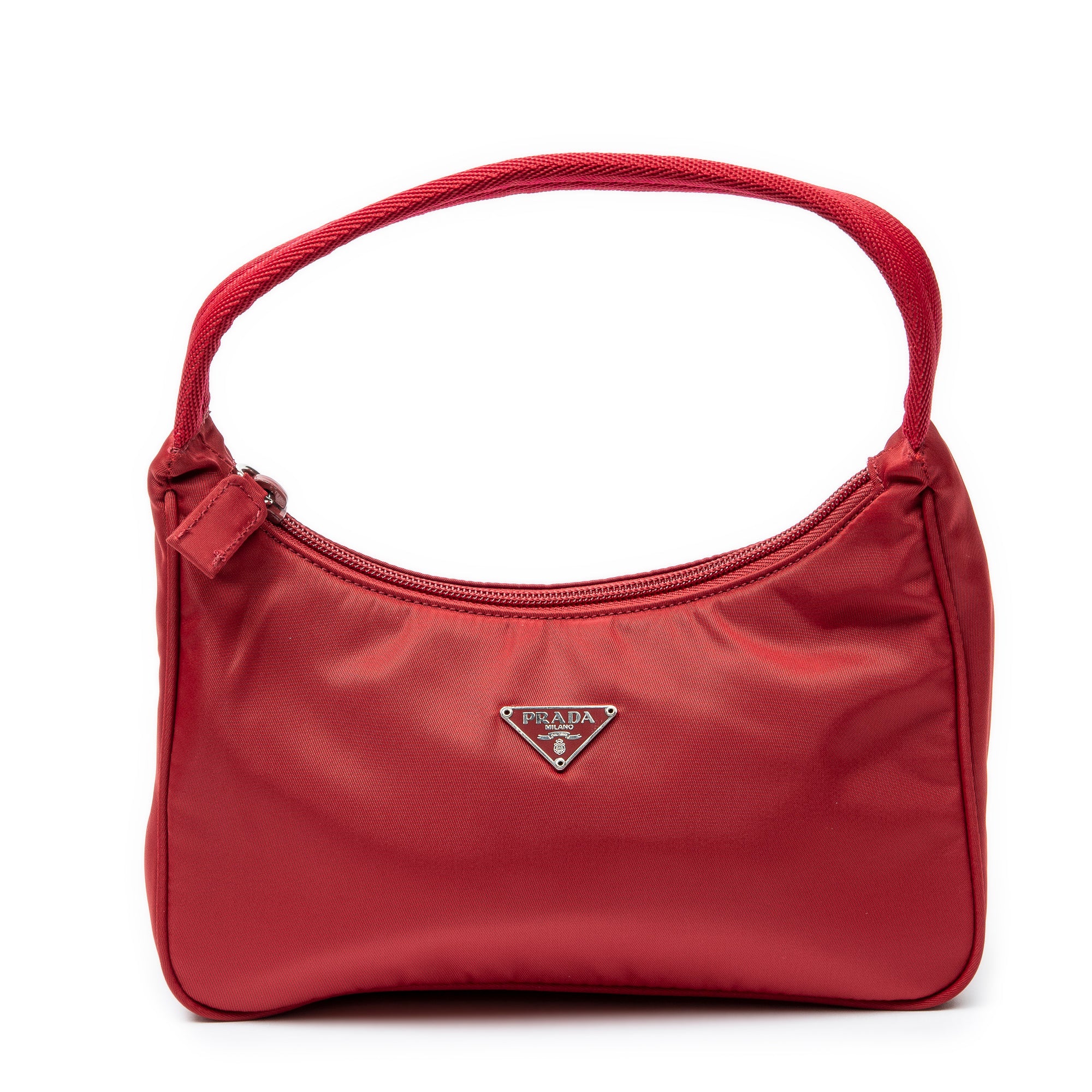 Prada Vintage Mini Zip Hobo 0 Red Nylon Canvas ABC4102