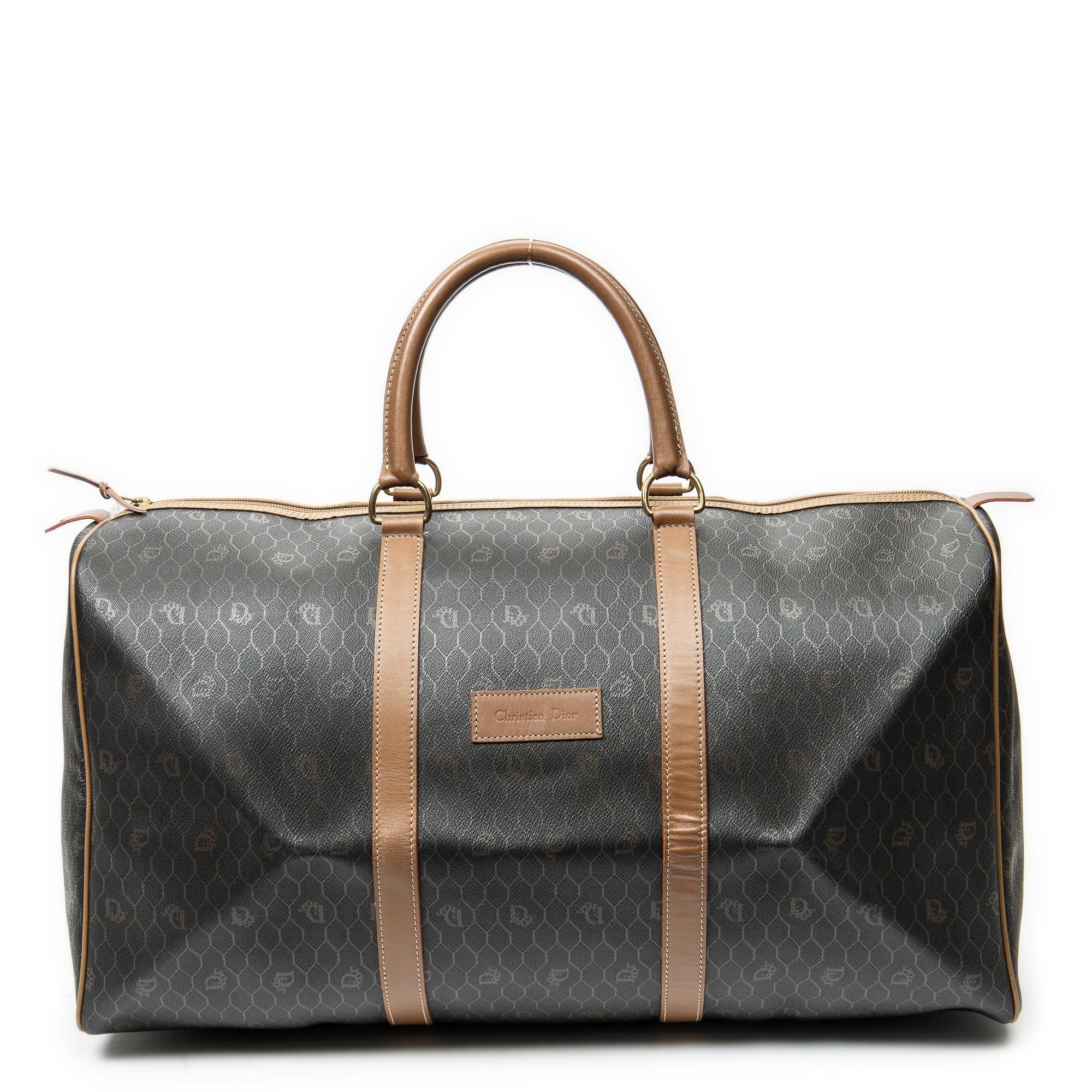 Dior Grey/Brown Coated Canvas Vintage Large Travel Boston ABC5294