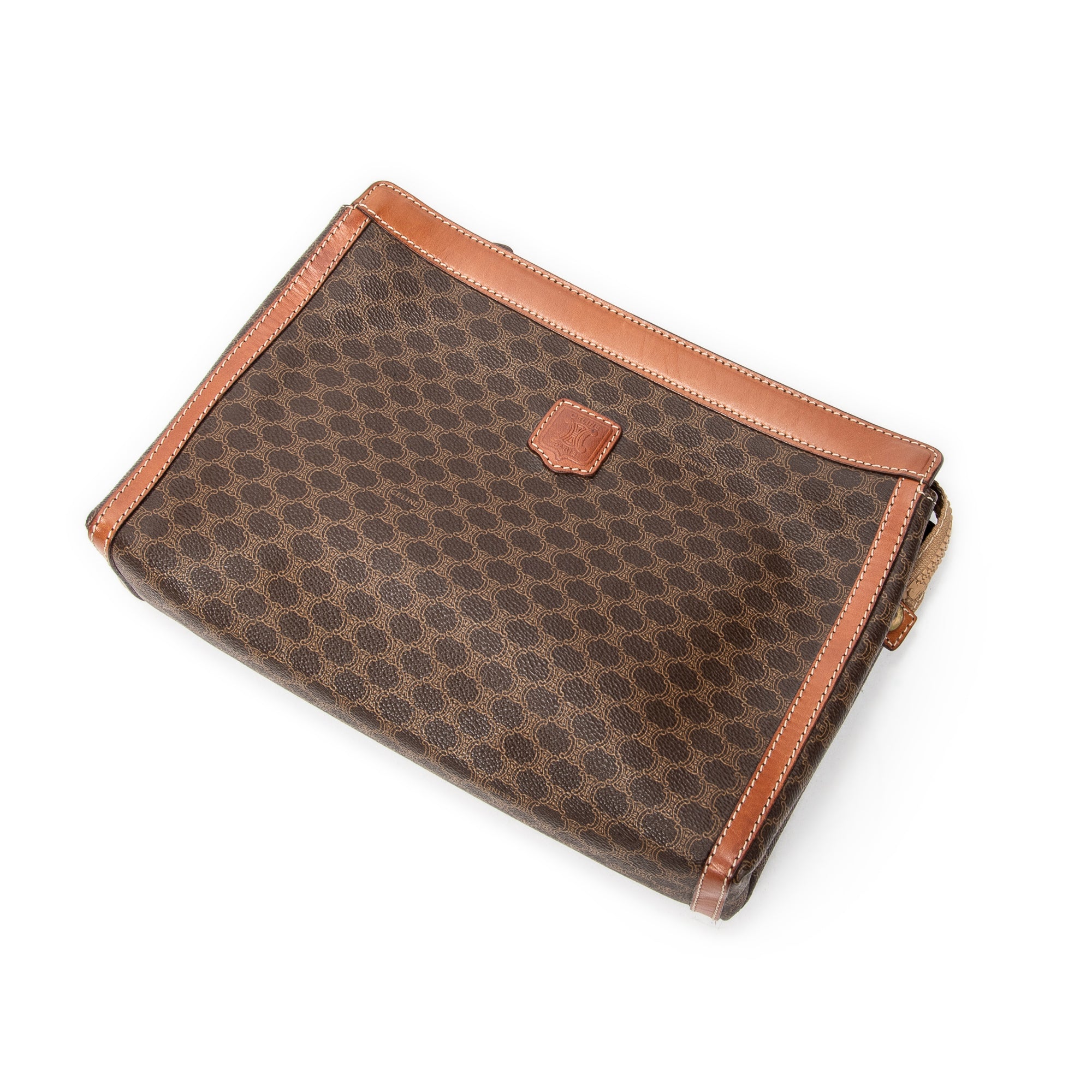 Celine Brown Coated Canvas Toiletry Pouch ABC5722