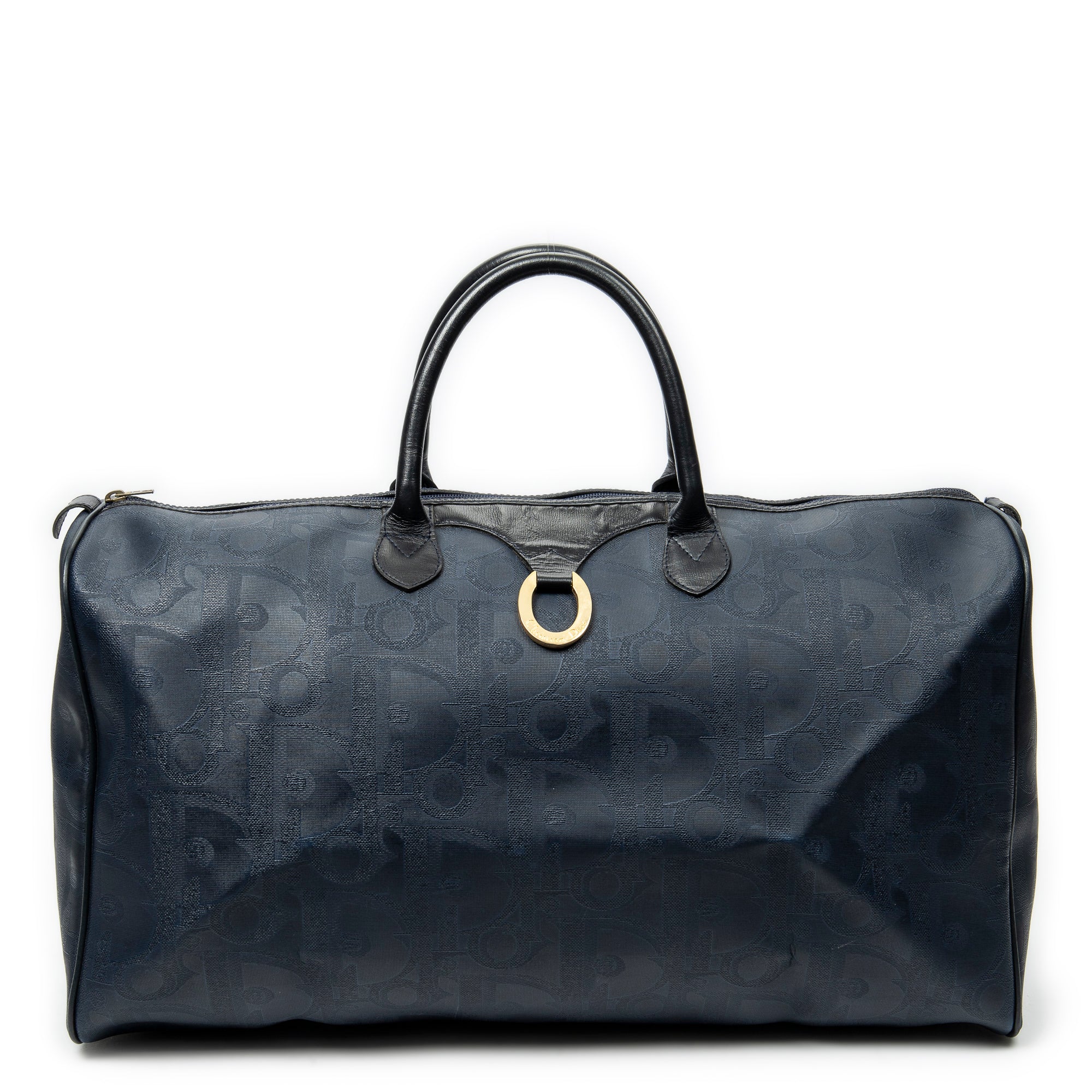 Dior Large Vintage Travel Boston 0 Navy Maxi Diorissimo Coated Canvas ABC7977