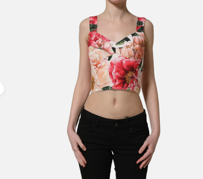Dolce & Gabbana Top Multicolour Floral Cropped Bustier Tank DG3537B