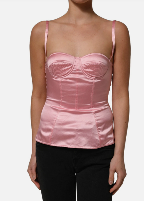 Dolce & Gabbana Top Pink Silk Satin Padded Bra Corset Style DG3540B
