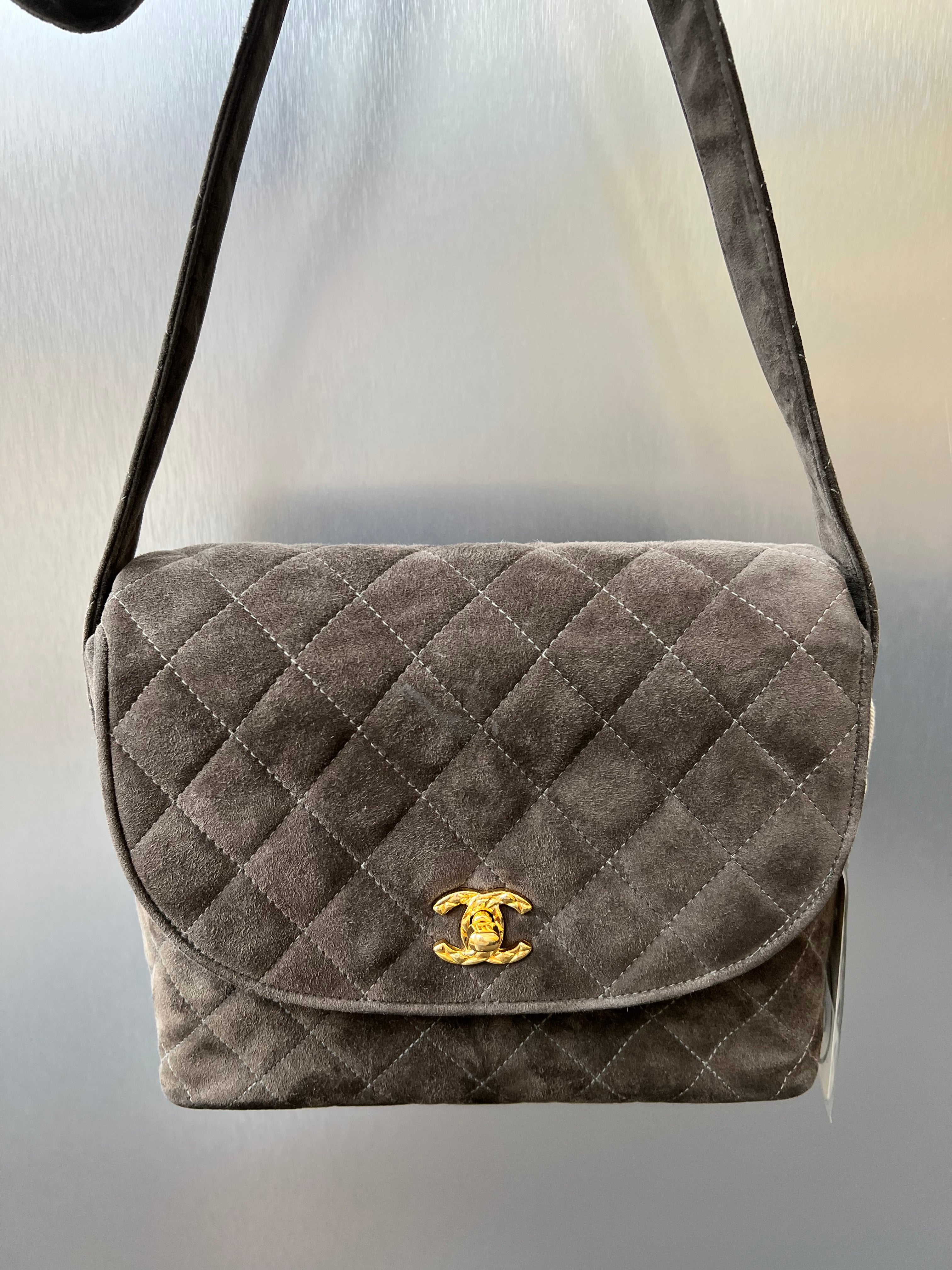 Chanel Vintage Olive Brown Suede Rounded Flap GHW 0Series SYC0294481