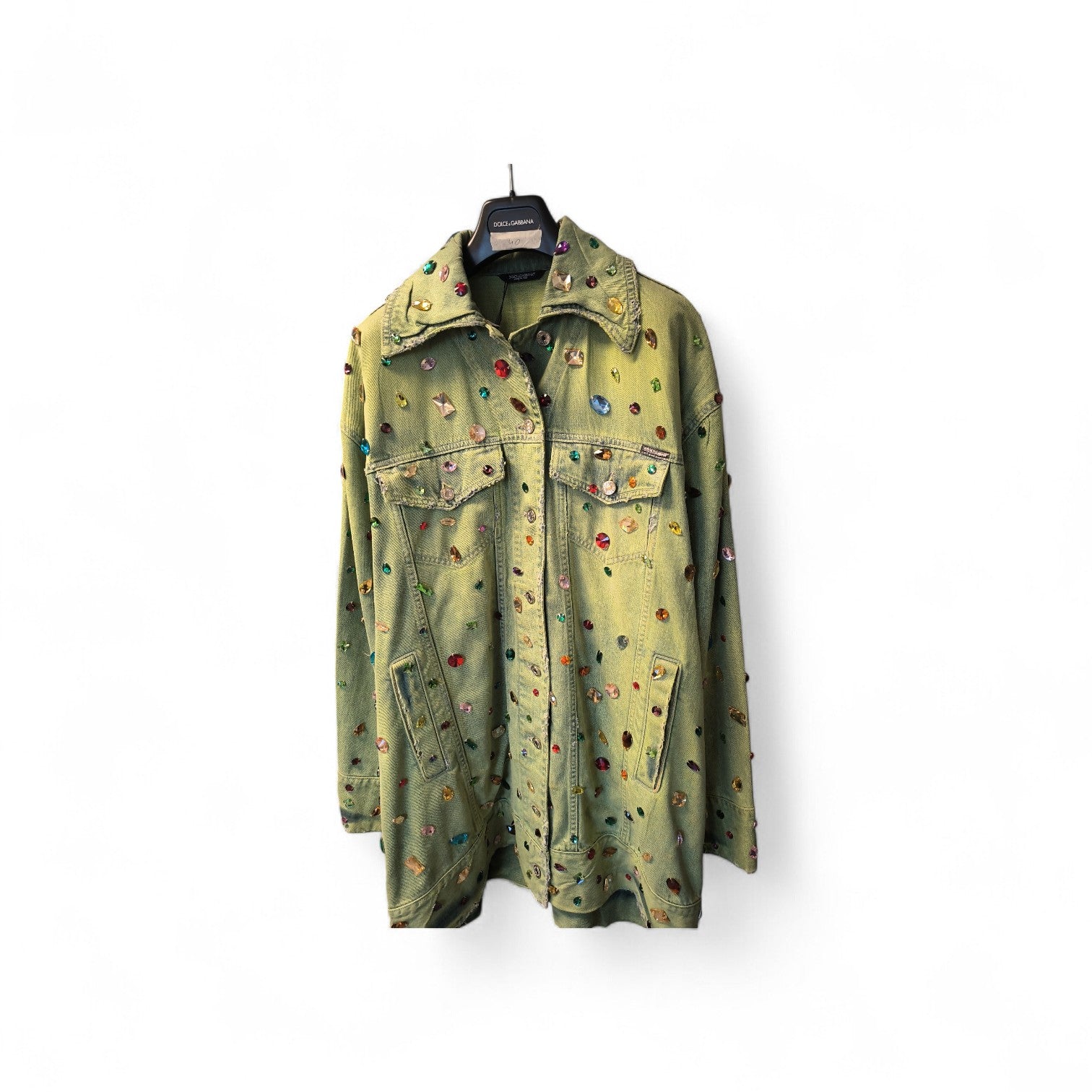 Dolce & Gabbana Green Denim Jacket With Multicoloured Crystal DG5114B