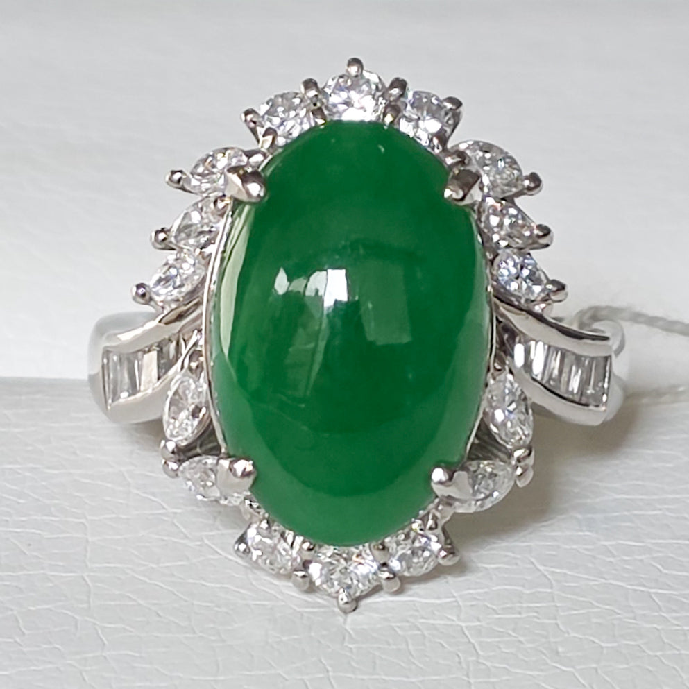 Pt900 Jadeite Ring J 6.93 D 0.91 Sz 6 10.3g RLPR118