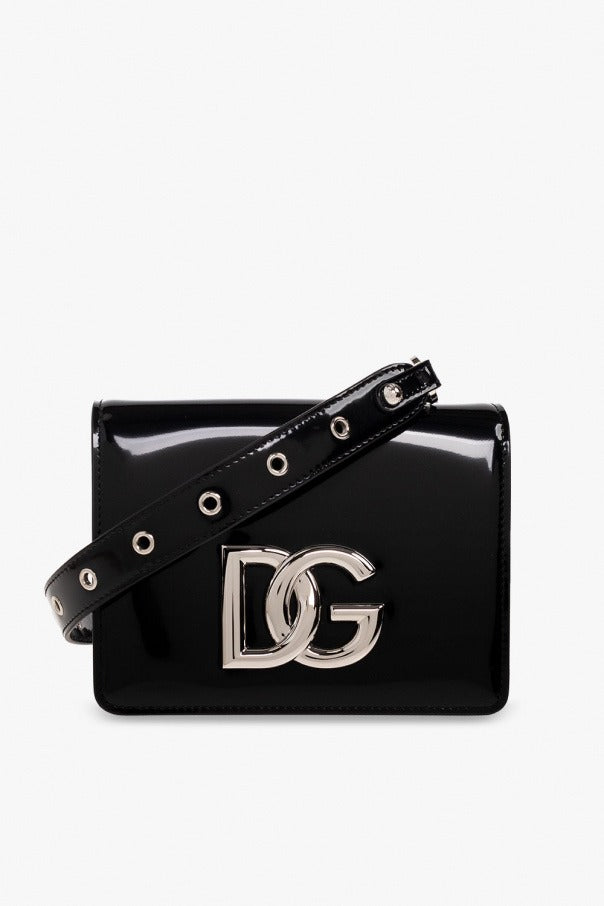 Dolce & Gabbana Black Patent Leather 3,5 Logo shoulder Bag silver DG logo DG39A