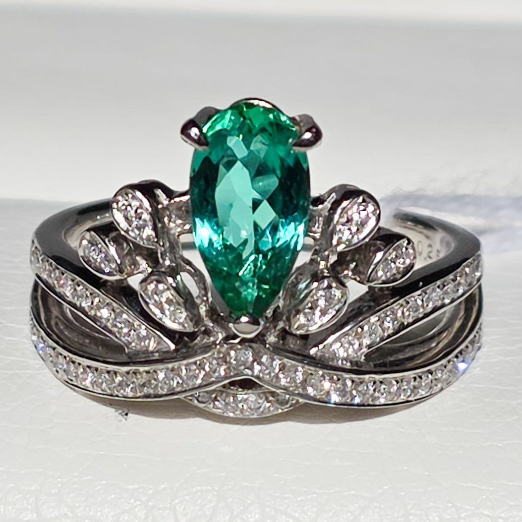Pt900 Brazil Paraiba Tourmaline H Ring T 0.92 D 0.25 Sz 7 7.7ggRS RLPR46