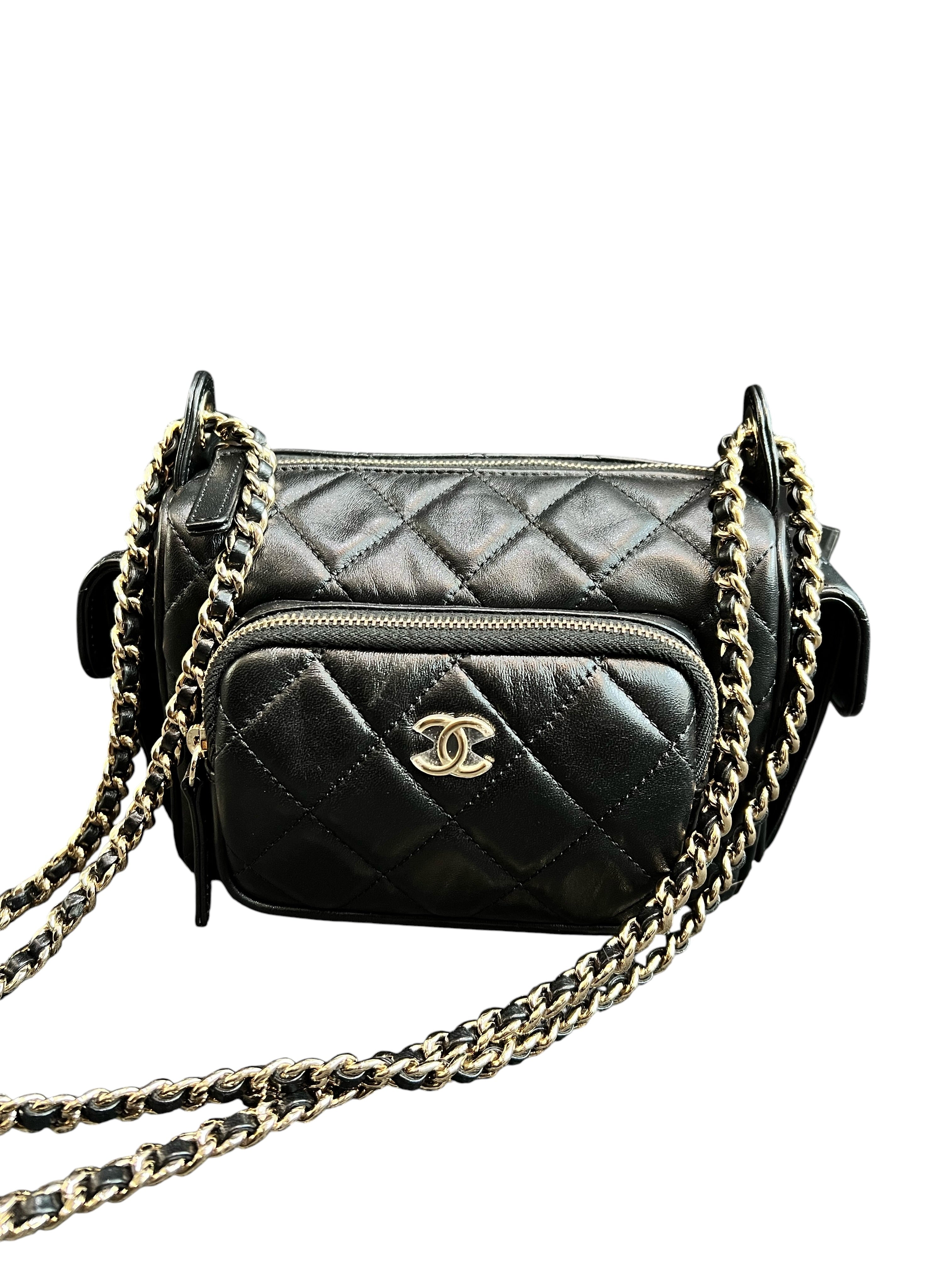 Chanel Multi Pocket Camera Bag Black Lambskin LGHW SYCYE1408