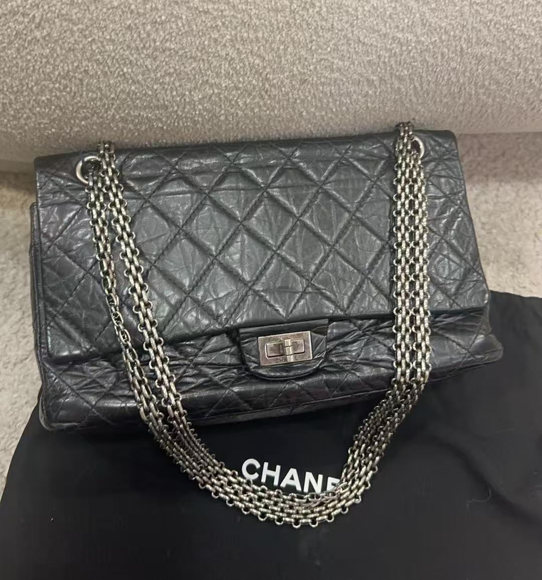 Chanel 2.55 black silver bag oil wax leather 27*16 ALC3681