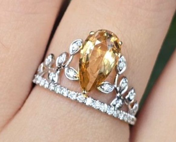 2ct Unheated Burma Danburite Ring with natural diamonds in 18K gold SKH1130