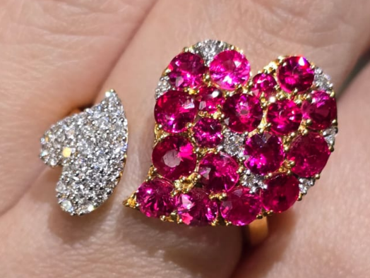 2.96ct Unheated Burma Pink Spinel 2 Hearts ring SKH1077