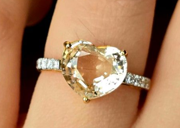2.8ct Unheated Danburite with natural diamonds in 18K gold setting SKH1121