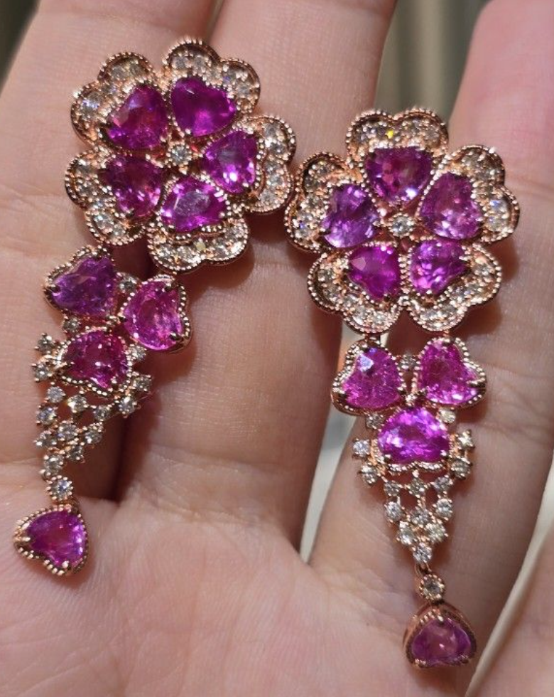 10.8ct Unheated Burma Pink Sapphire with natural Diamond Earrings in 18K gold SKH1088