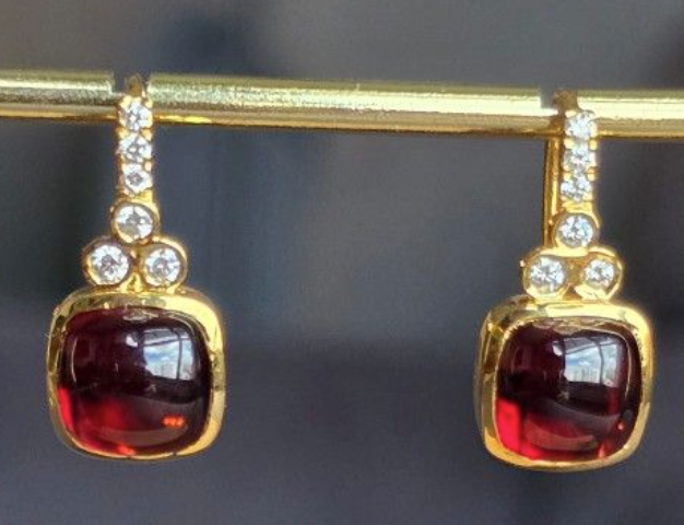 10ct Unheated Almandine Garnet Earrings with natural diamonds in 18K gold setting SKH1125