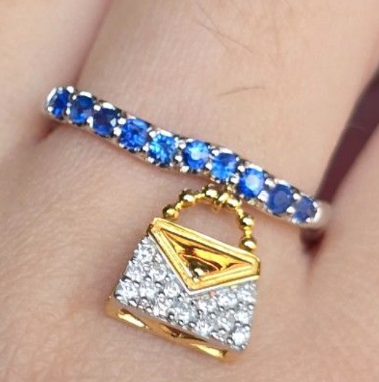 0.28ct Unheated Burma Sapphire Ring with natural diamonds in 18K gold setting SKH1129